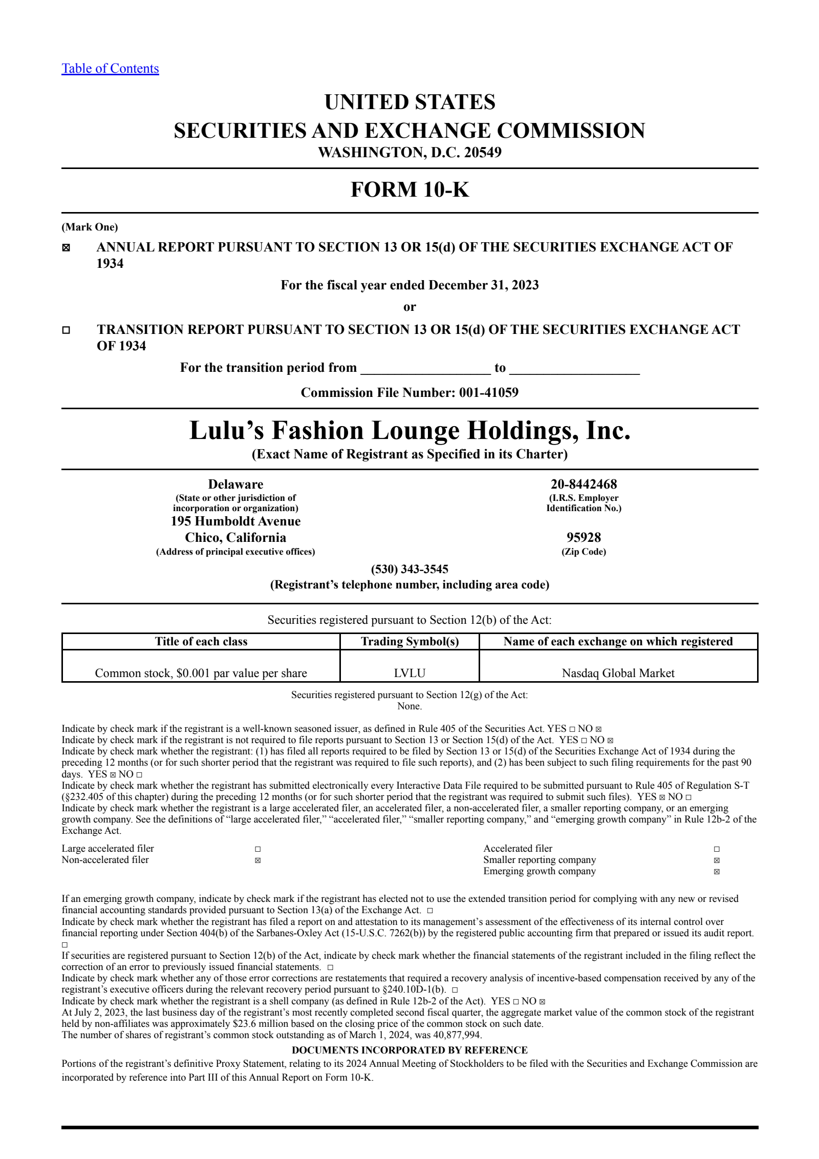 Lulu's Fashion Lounge's Q4 2023 Annual report