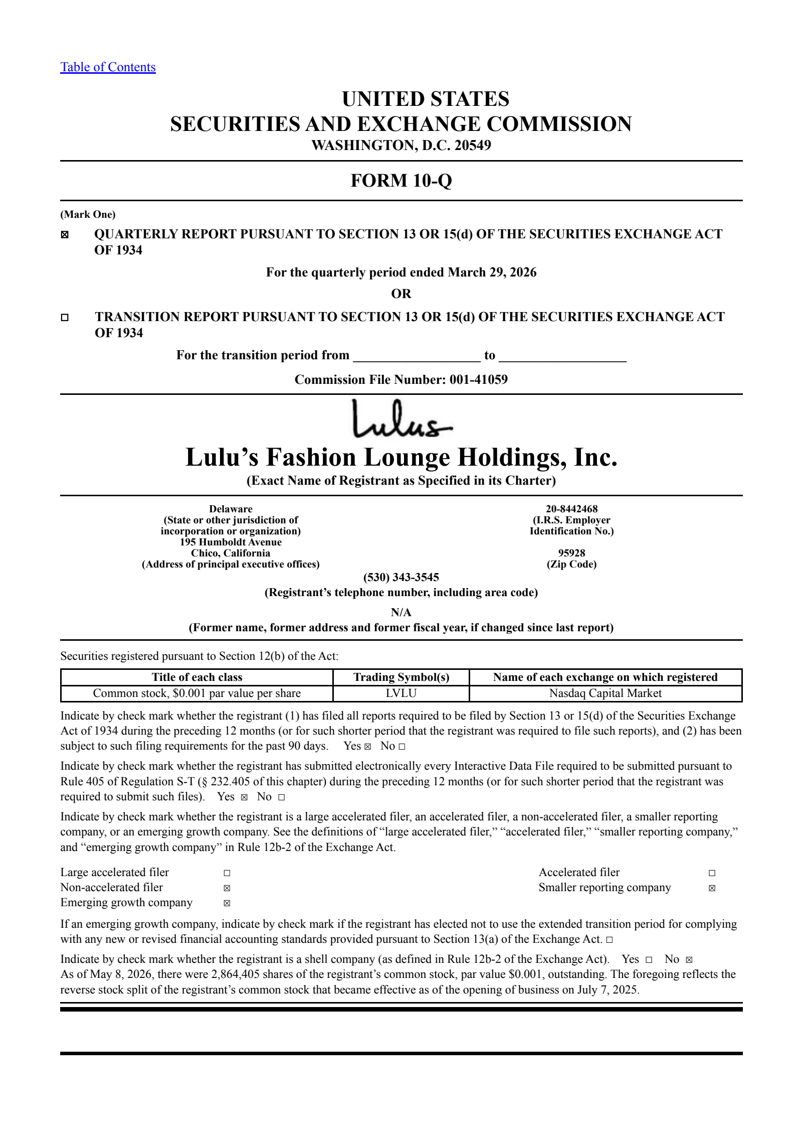 Lulu's Fashion Lounge's Q1 2026 Quarterly report