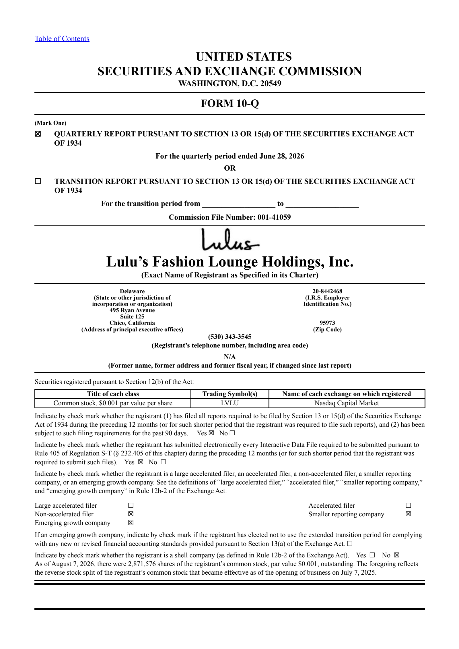 Lulu's Fashion Lounge's Q2 2026 Quarterly report