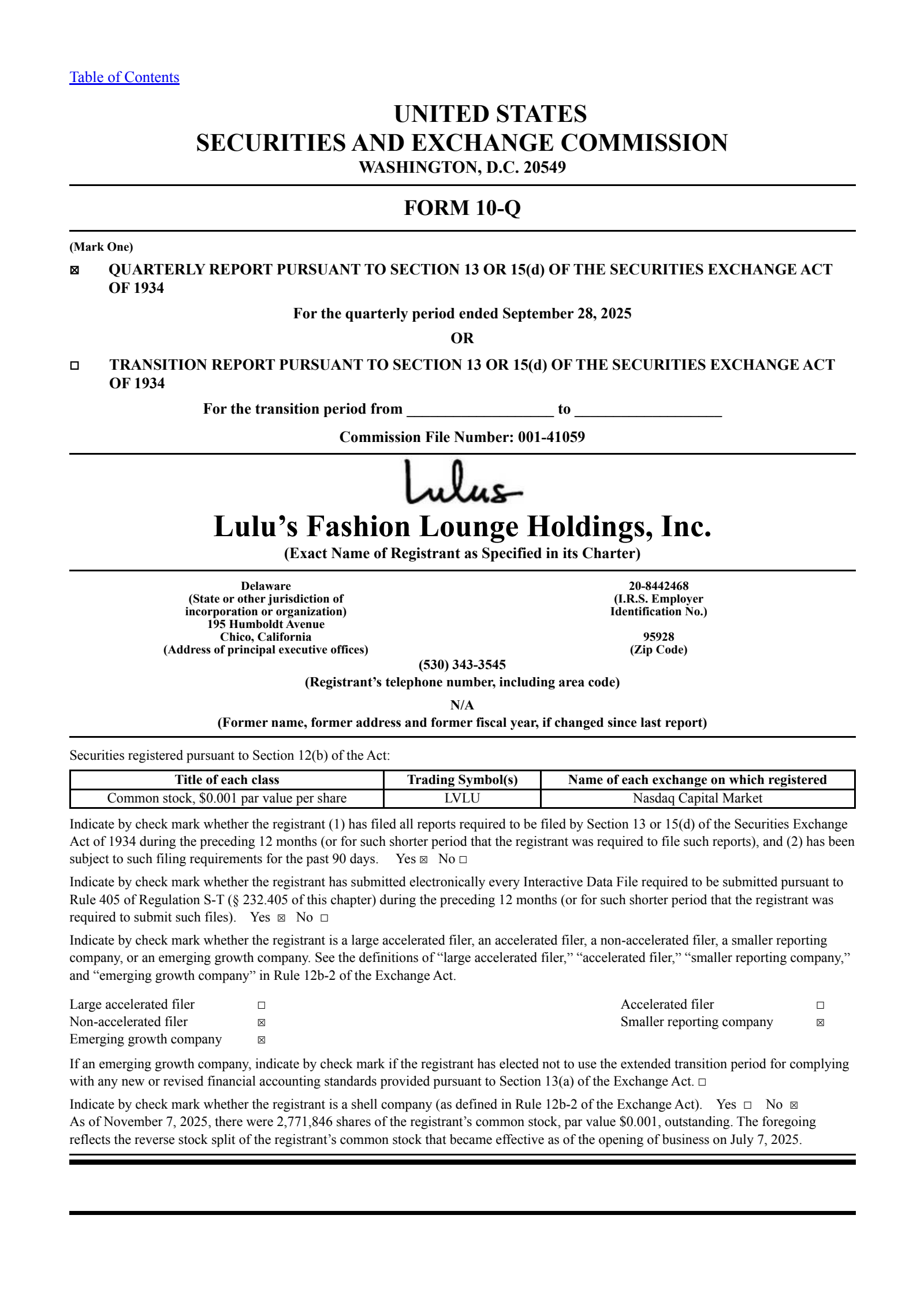 Lulu's Fashion Lounge's Q3 2025 Quarterly Report