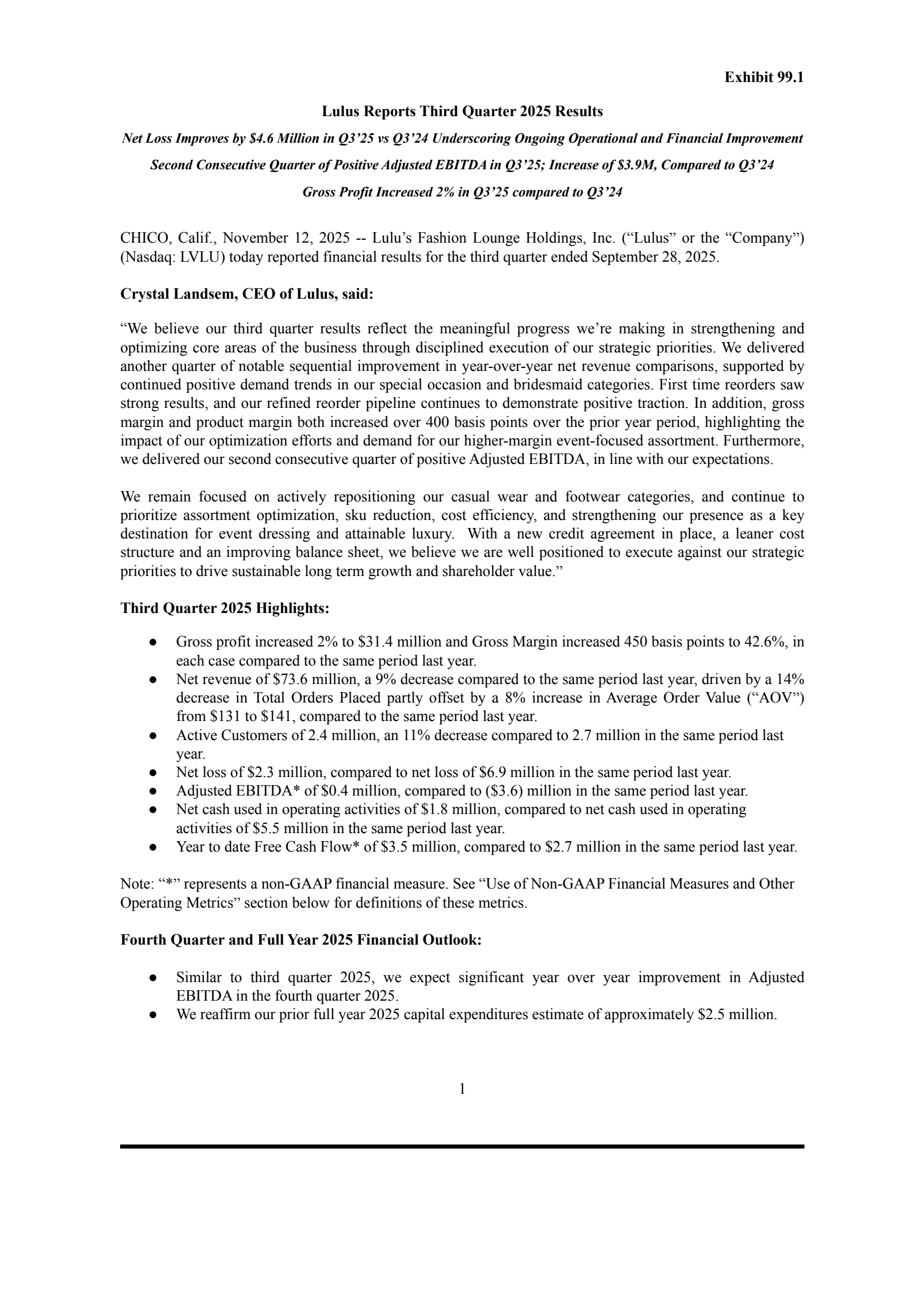 Lulu's Fashion Lounge's Q3 2025 Earnings Release