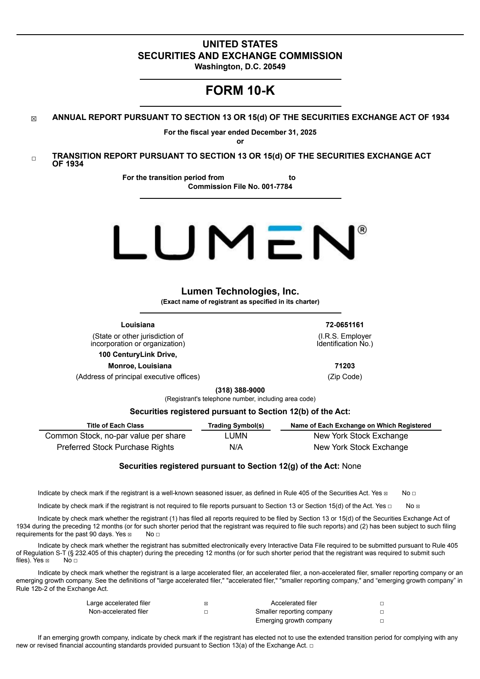 Lumen Technologies' Q4 2025 Annual report