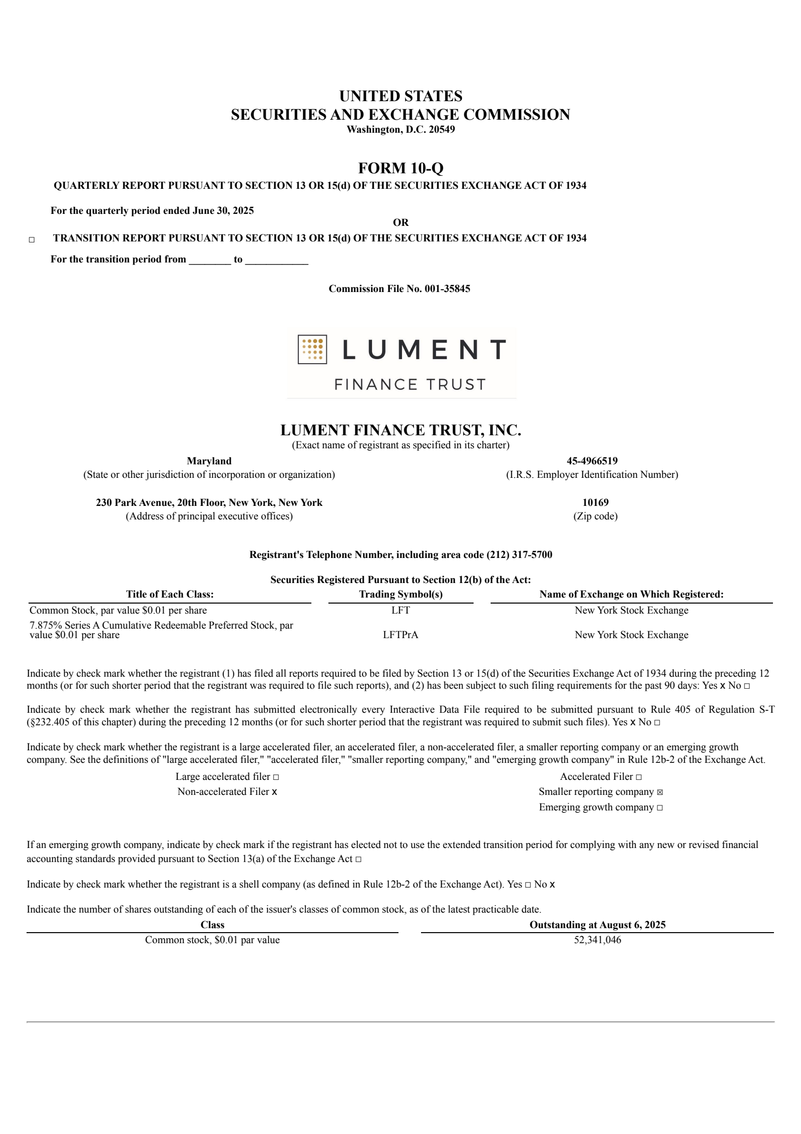 Lument Finance Trust's Q2 2025 Quarterly report