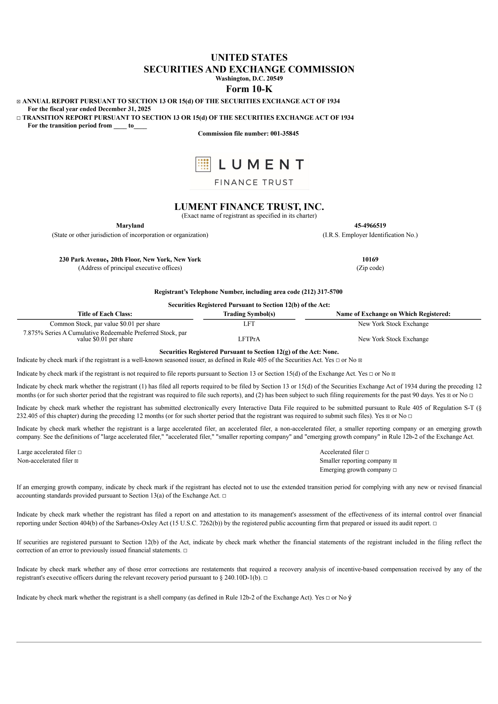 Lument Finance Trust's Q4 2025 Annual report