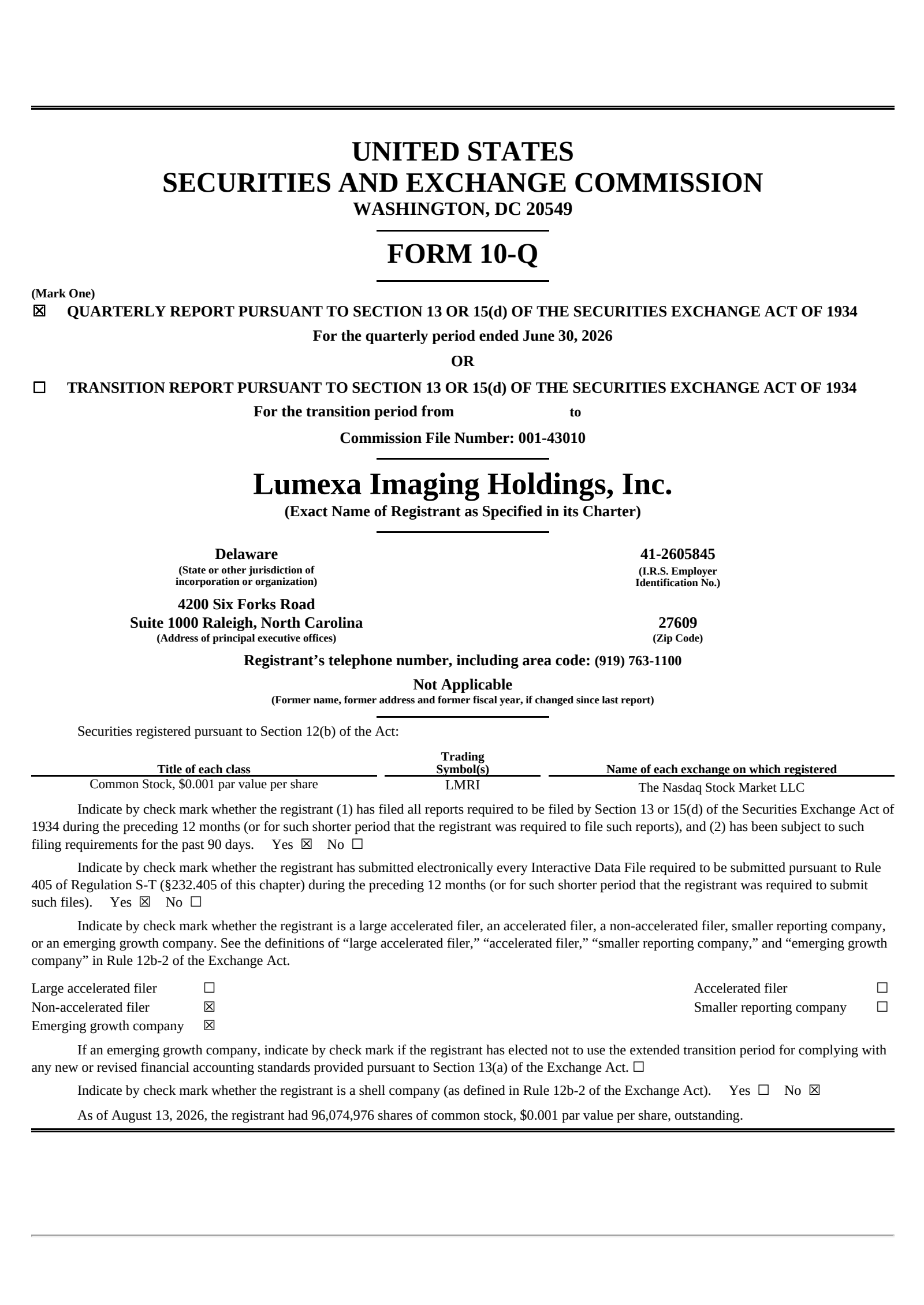 Lumexa Imaging's Q2 2026 Quarterly report