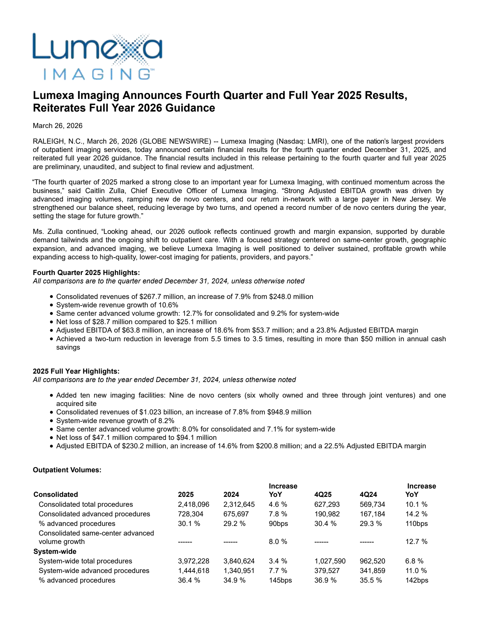Lumexa Imaging's Q4 2025 Press Release