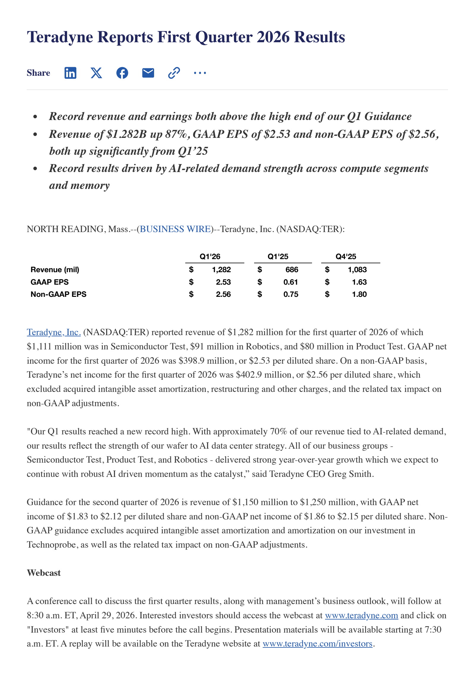 Luxfer's Q1 2026 Press Release