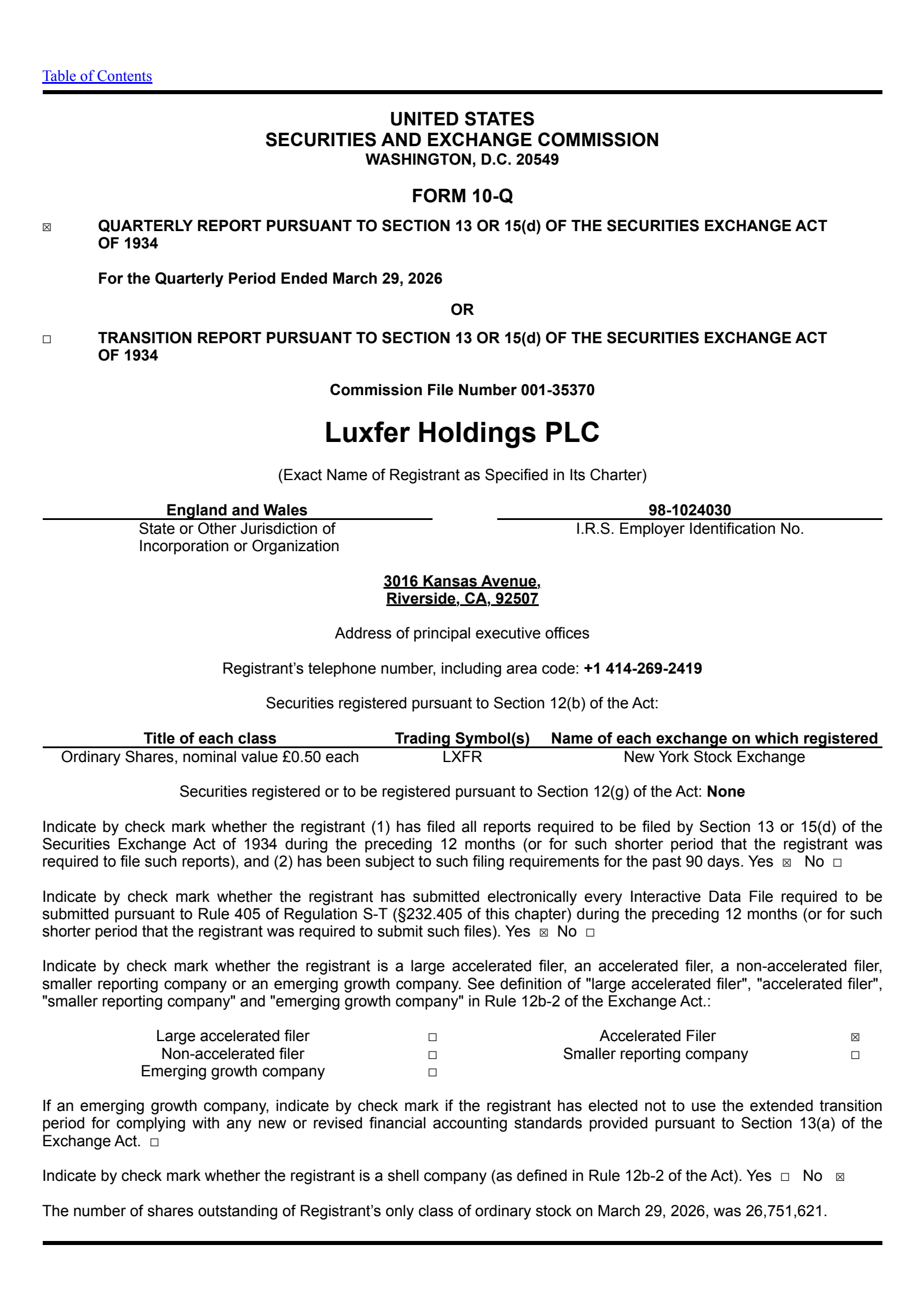 Luxfer's Q1 2026 Quarterly report