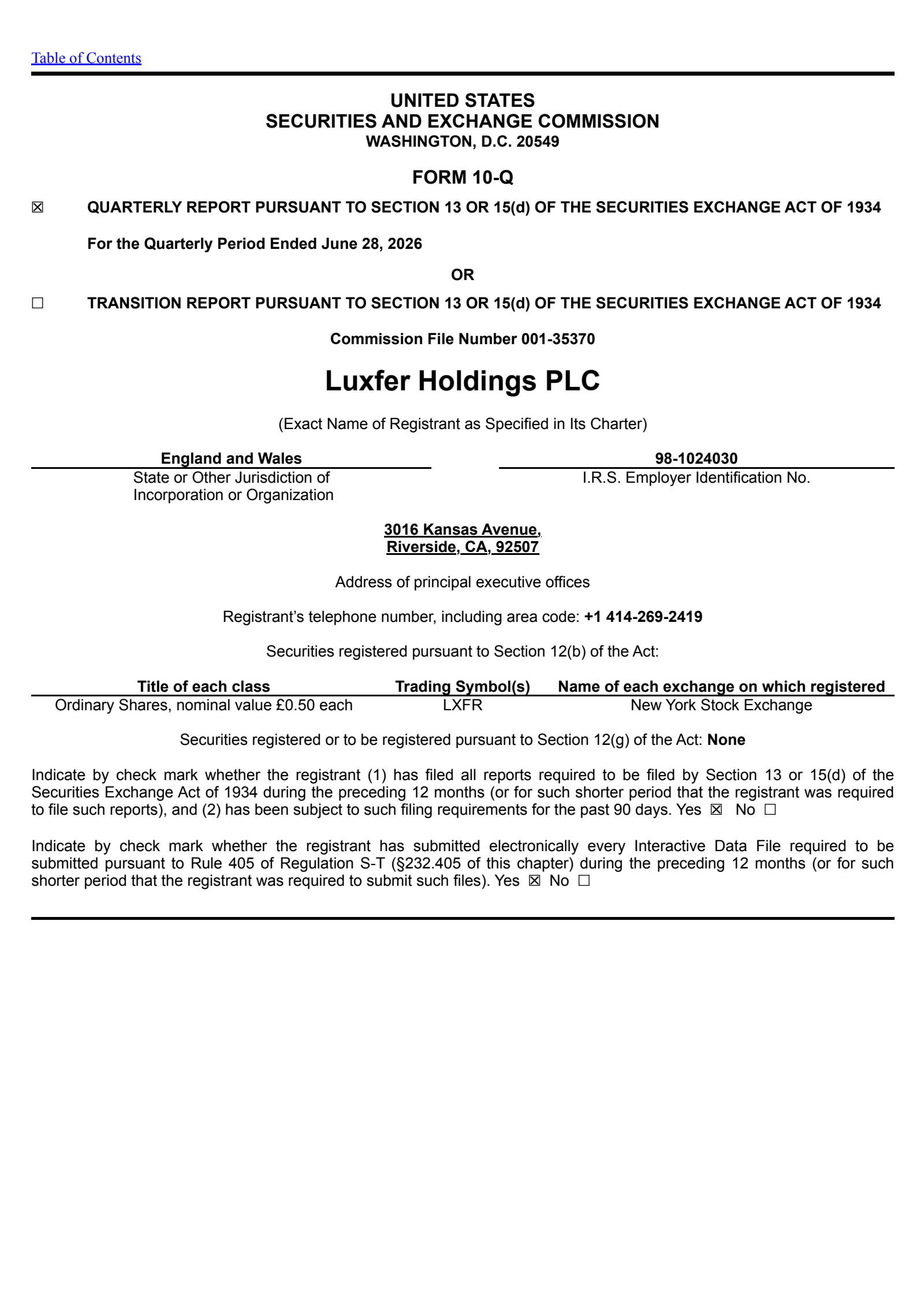 Luxfer's Q2 2026 Quarterly report
