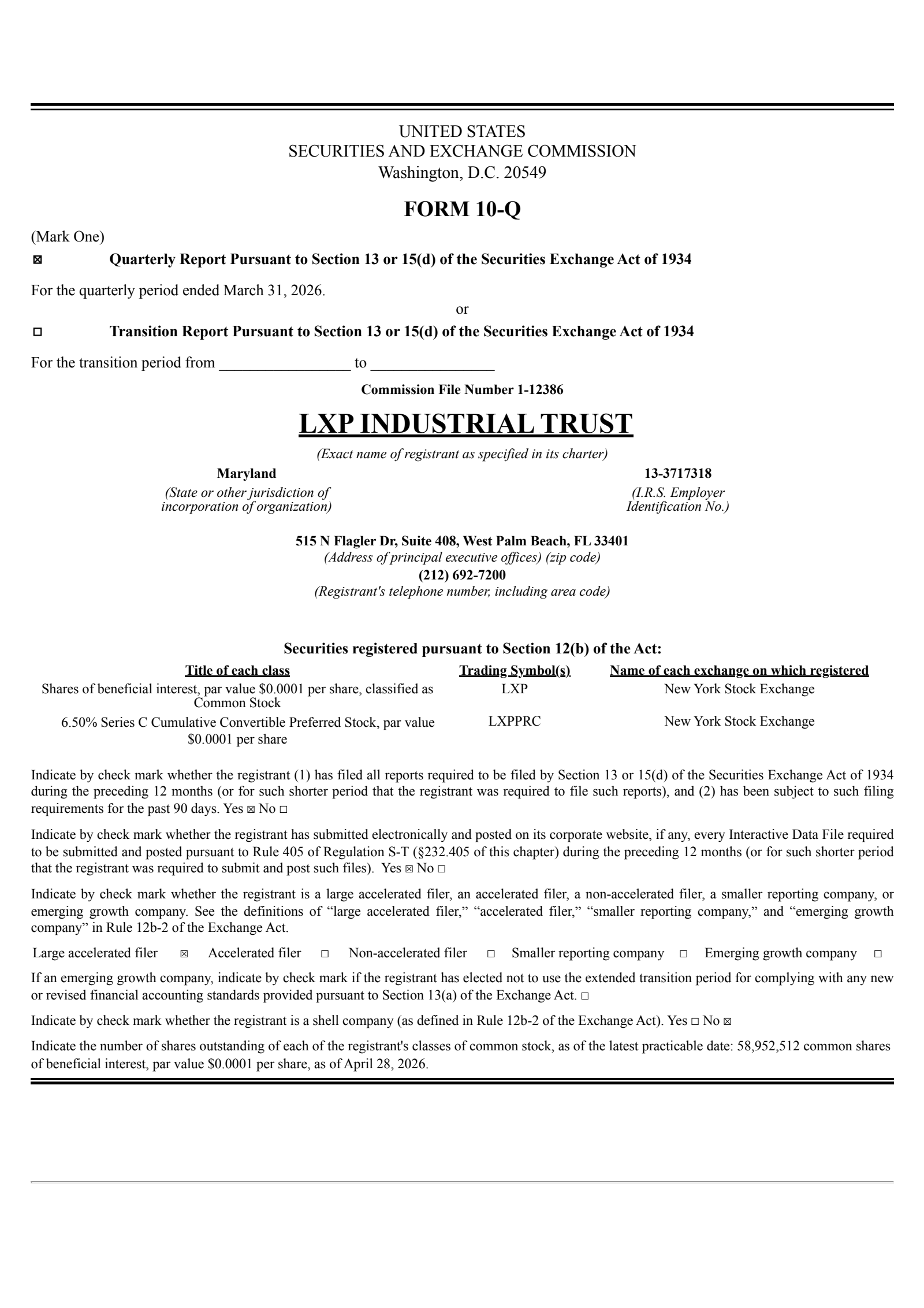 LXP Industrial Trust's Q1 2026 Quarterly report