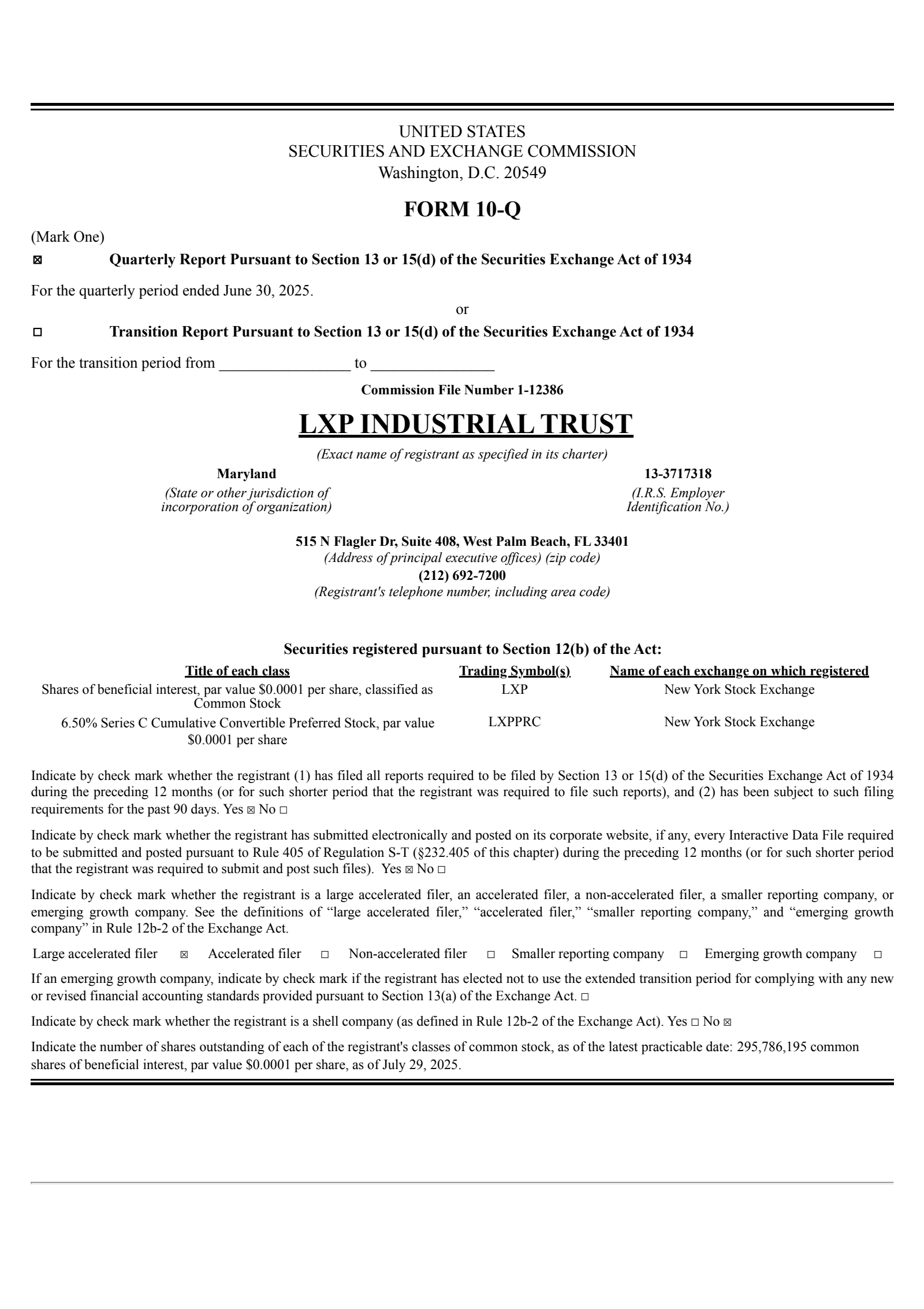 LXP Industrial Trust's Q2 2025 Quarterly report