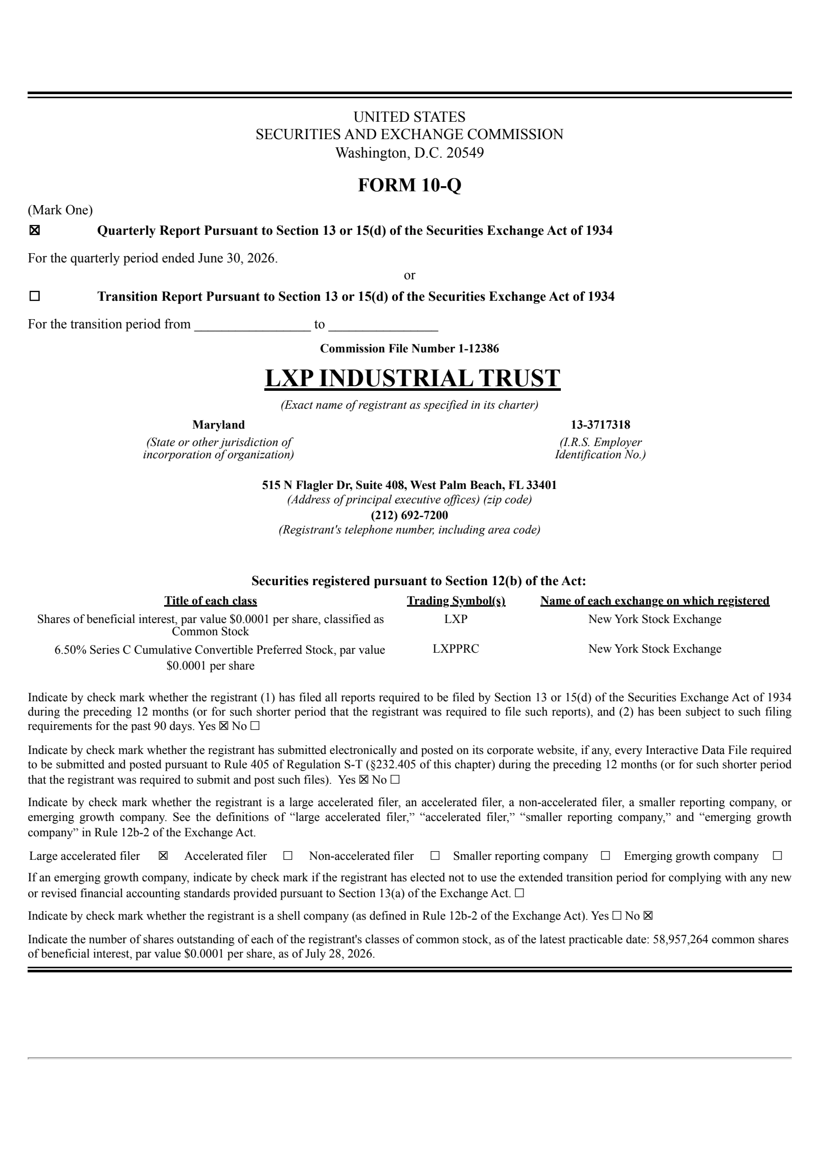 LXP Industrial Trust's Q2 2026 Quarterly report