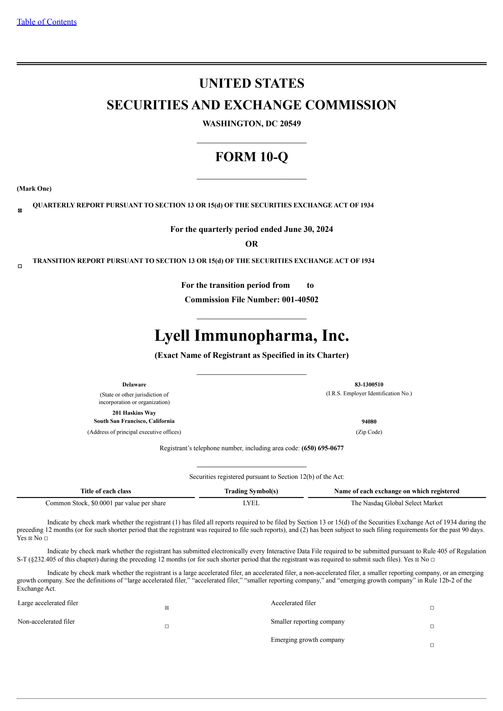Lyell Immunopharma's Q2 2024 Quarterly report