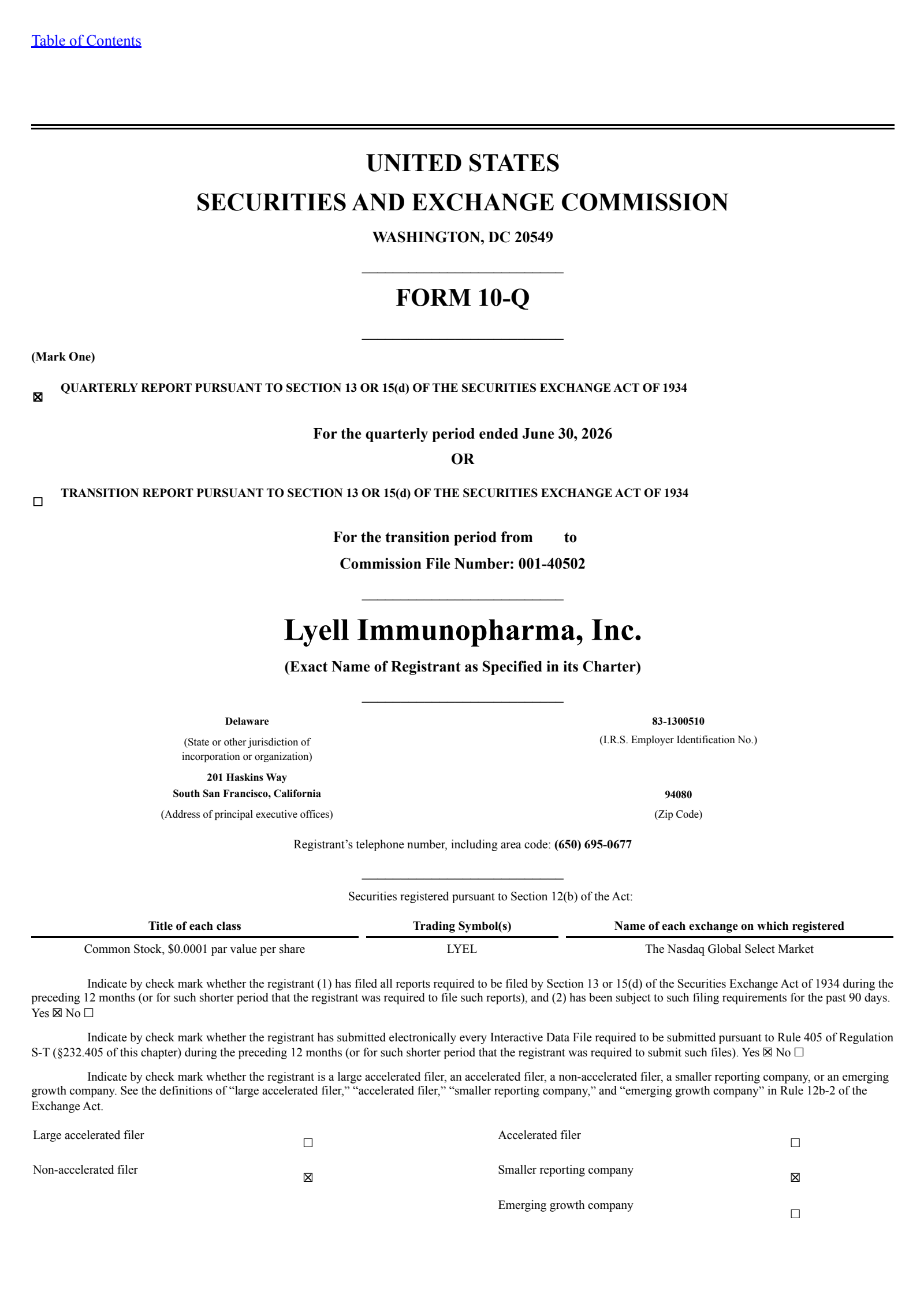 Lyell Immunopharma's Q2 2026 Quarterly report