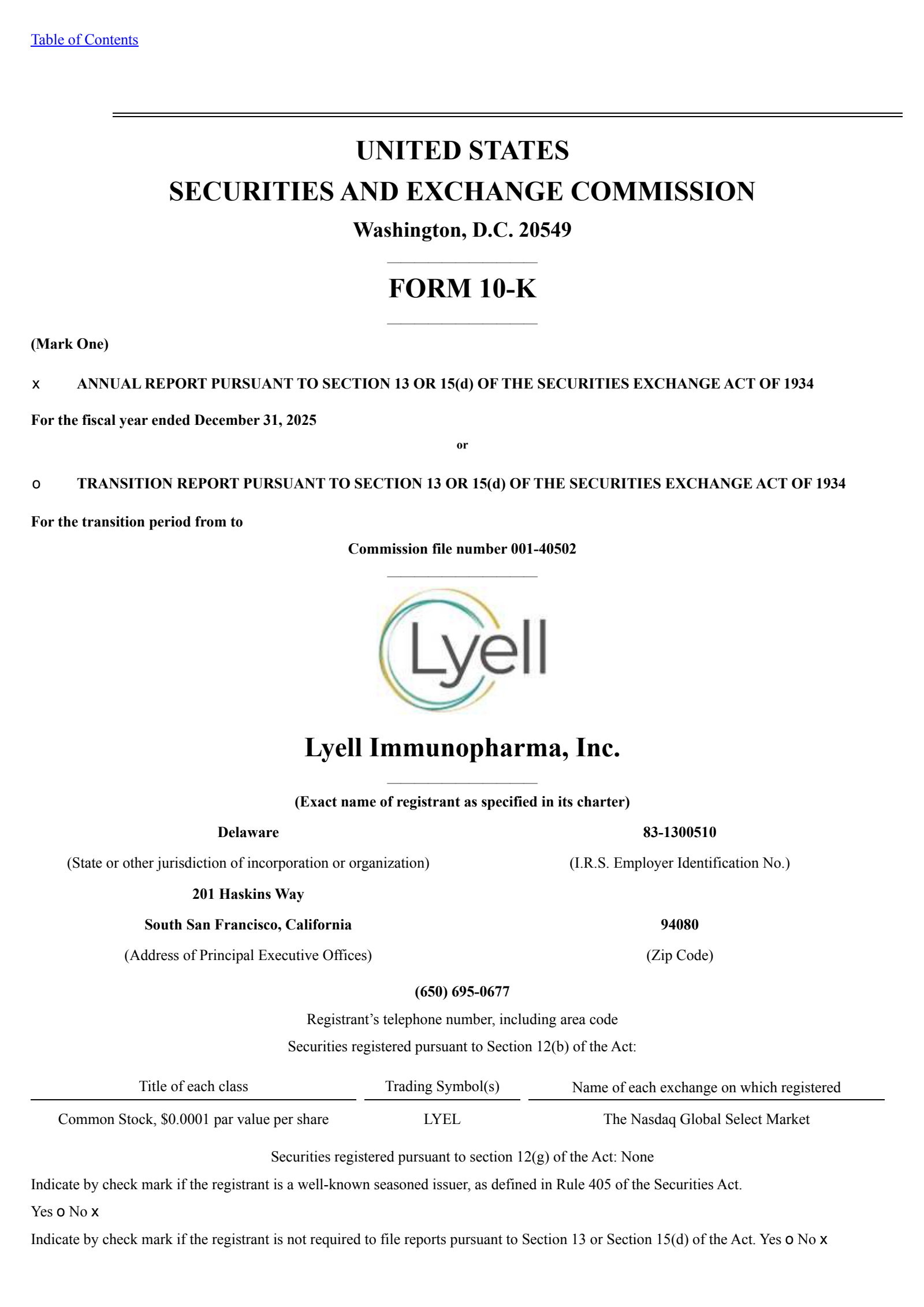 Lyell Immunopharma's Q4 2025 Annual report