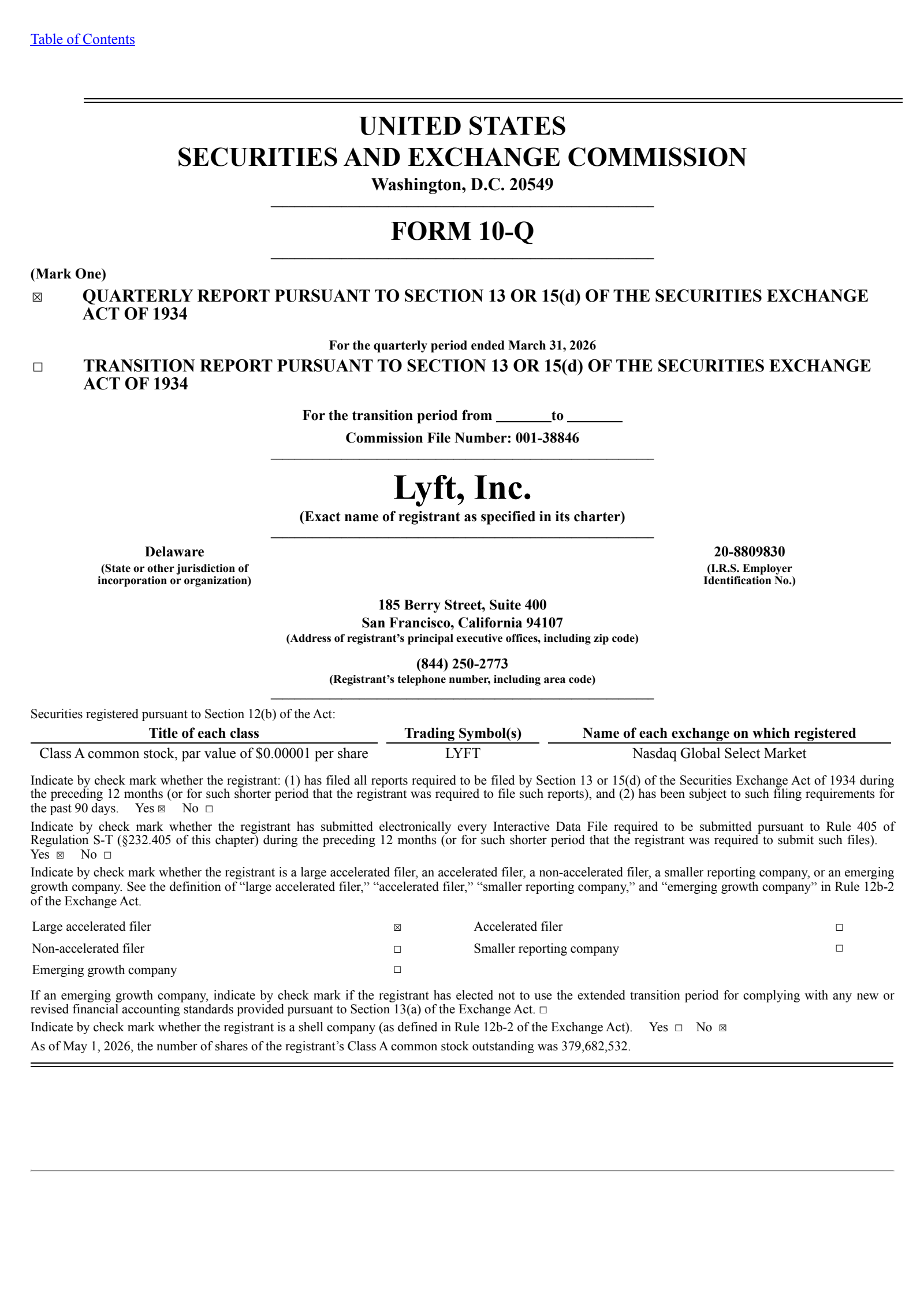 Lyft's Q1 2026 Quarterly report