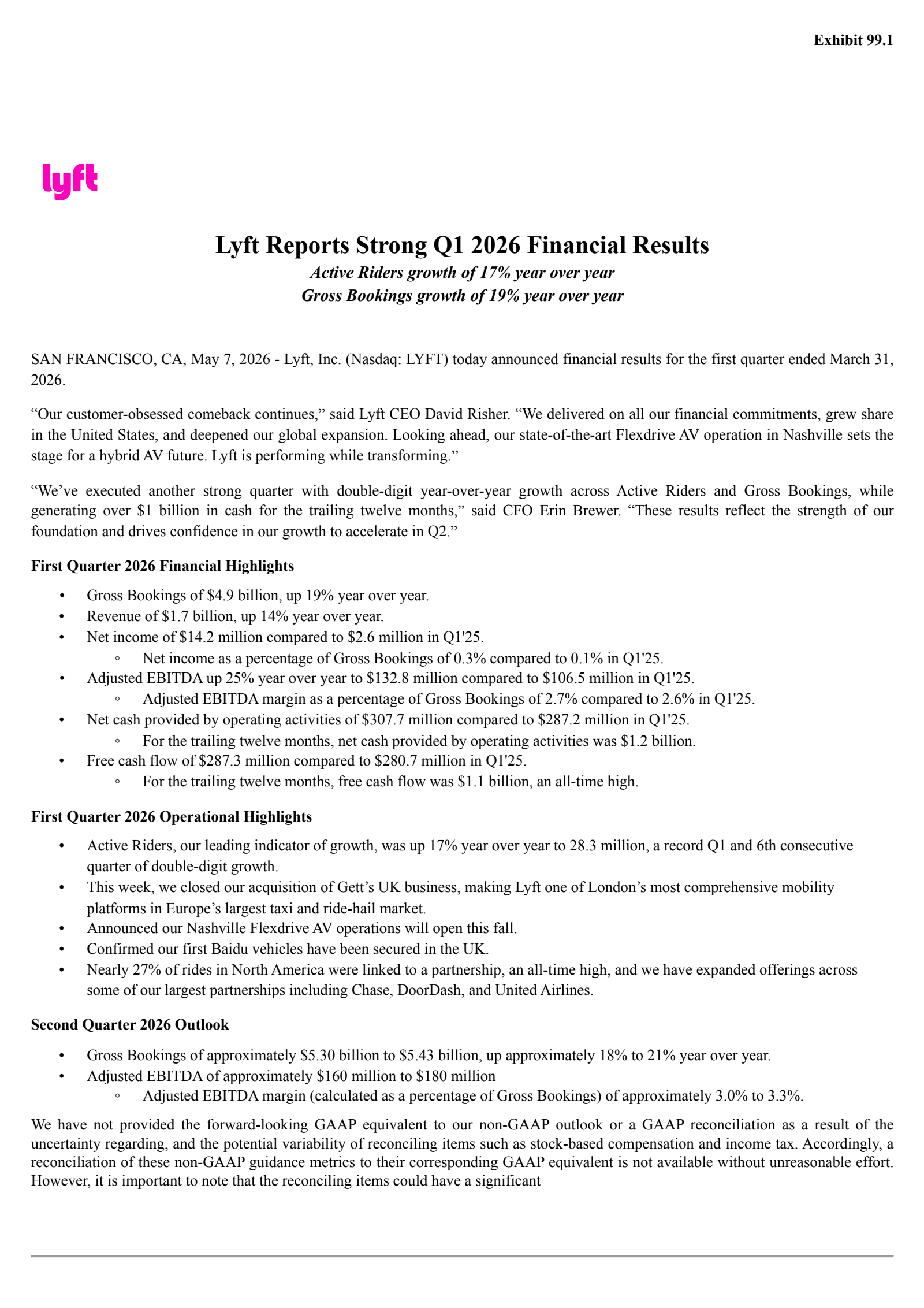 Lyft's Q1 2026 Press Release