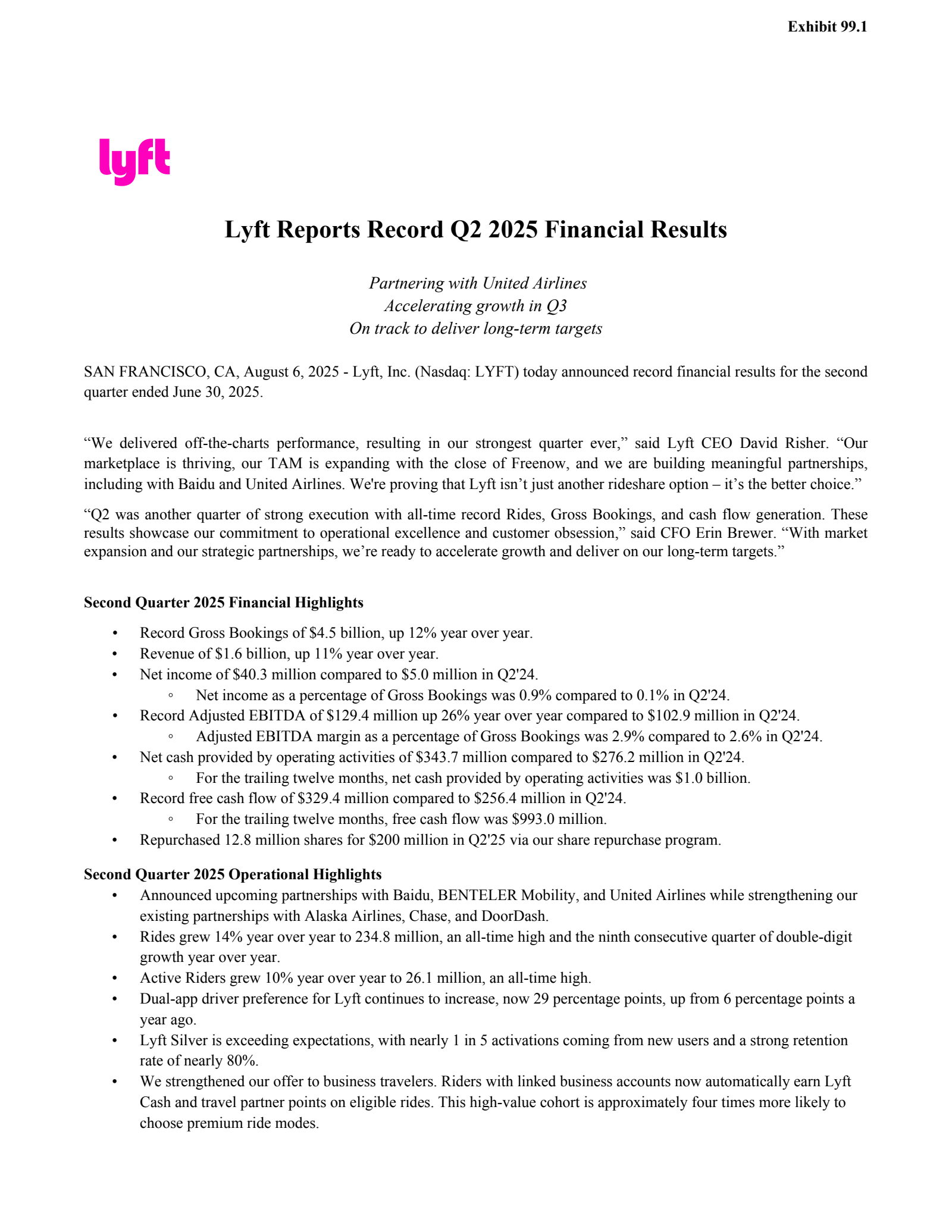 Lyft's Q2 2025 Press Release