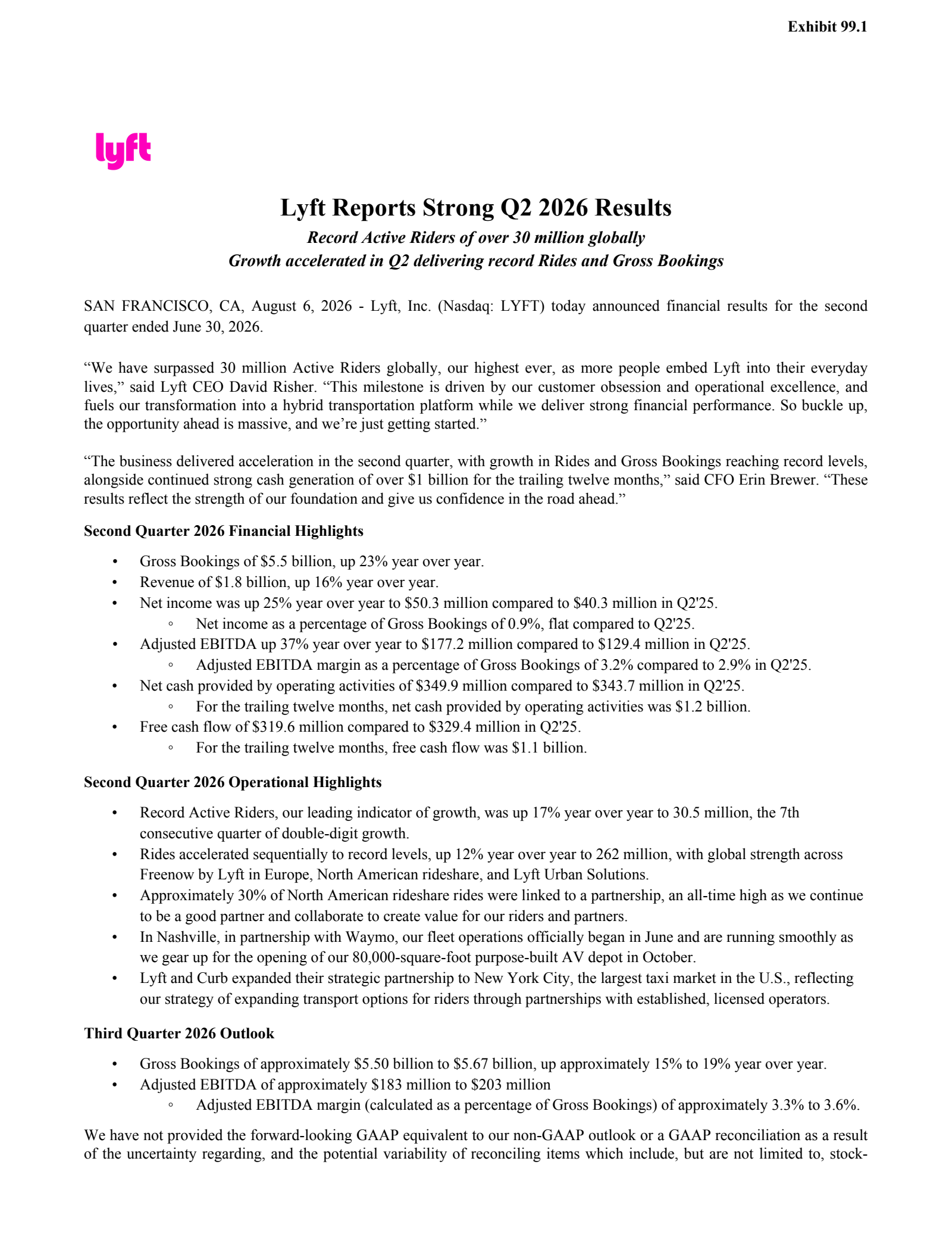 Lyft's Q2 2026 Press Release