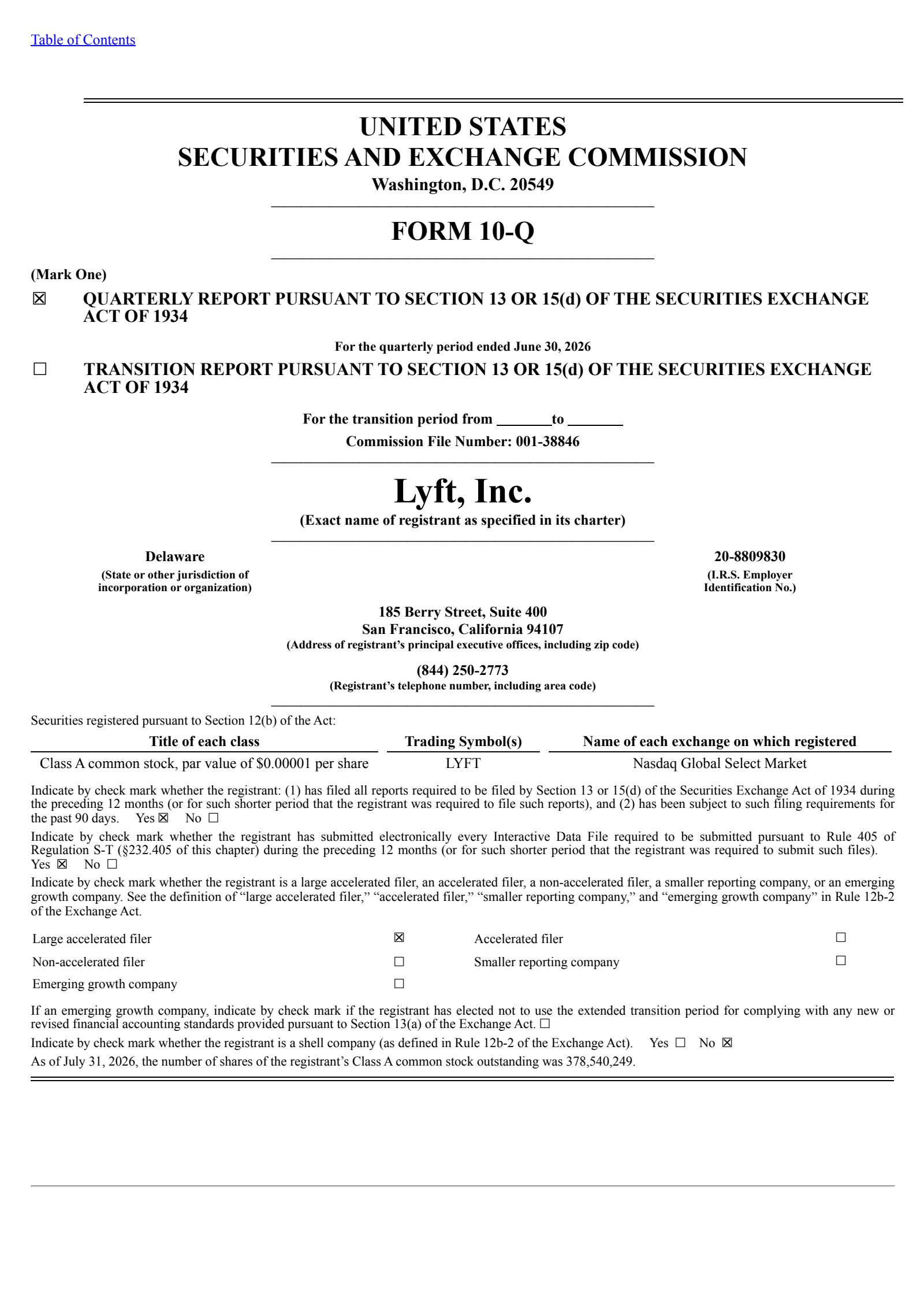 Lyft's Q2 2026 Quarterly report