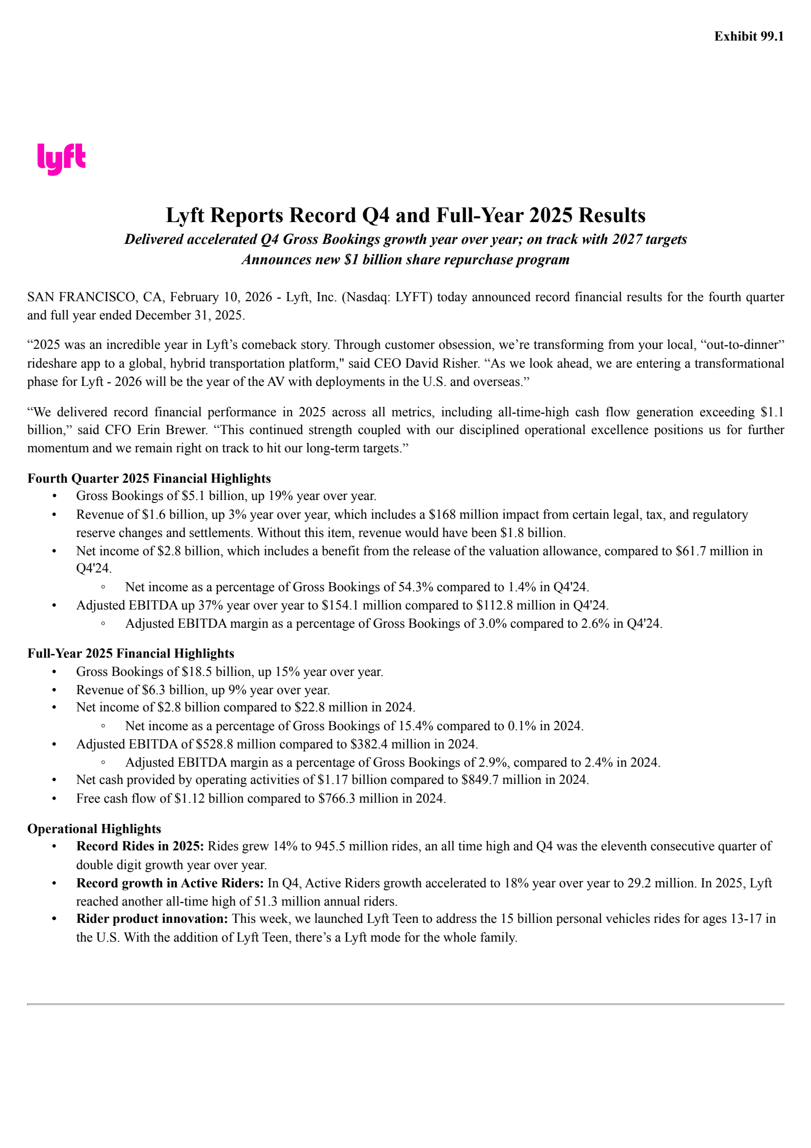 Lyft's Q4 2025 Press Release