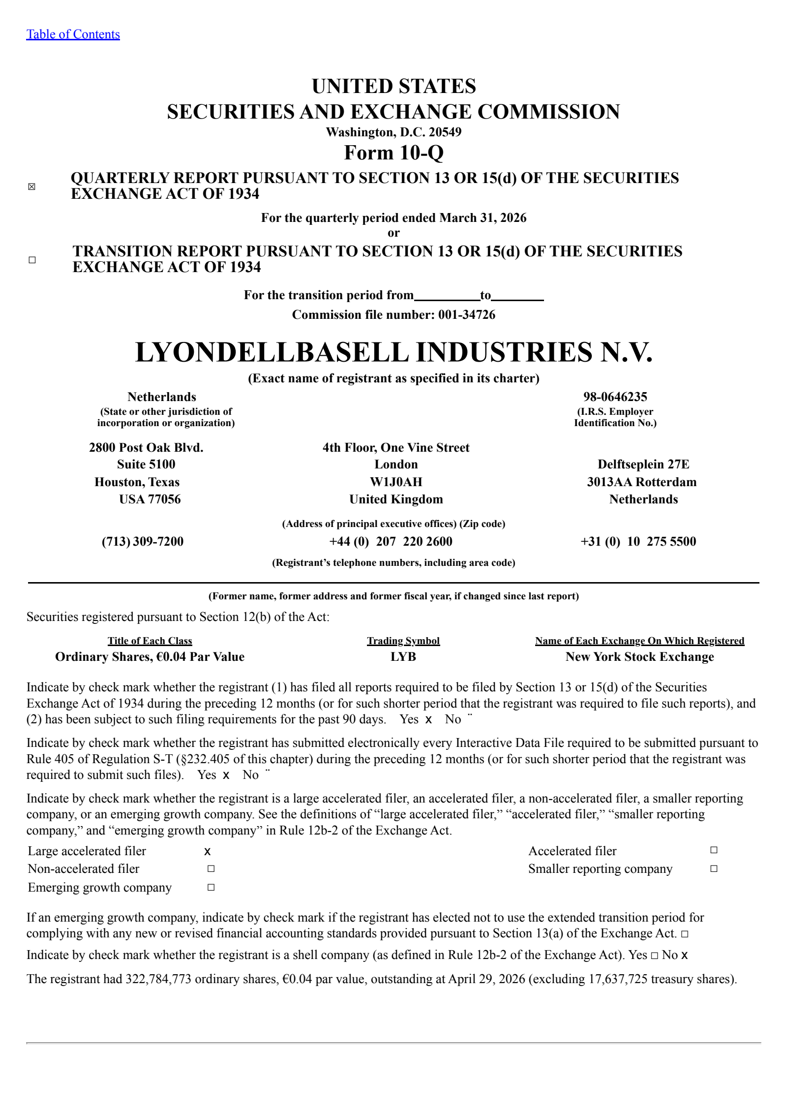 LyondellBasell Industries' Q1 2026 Quarterly report