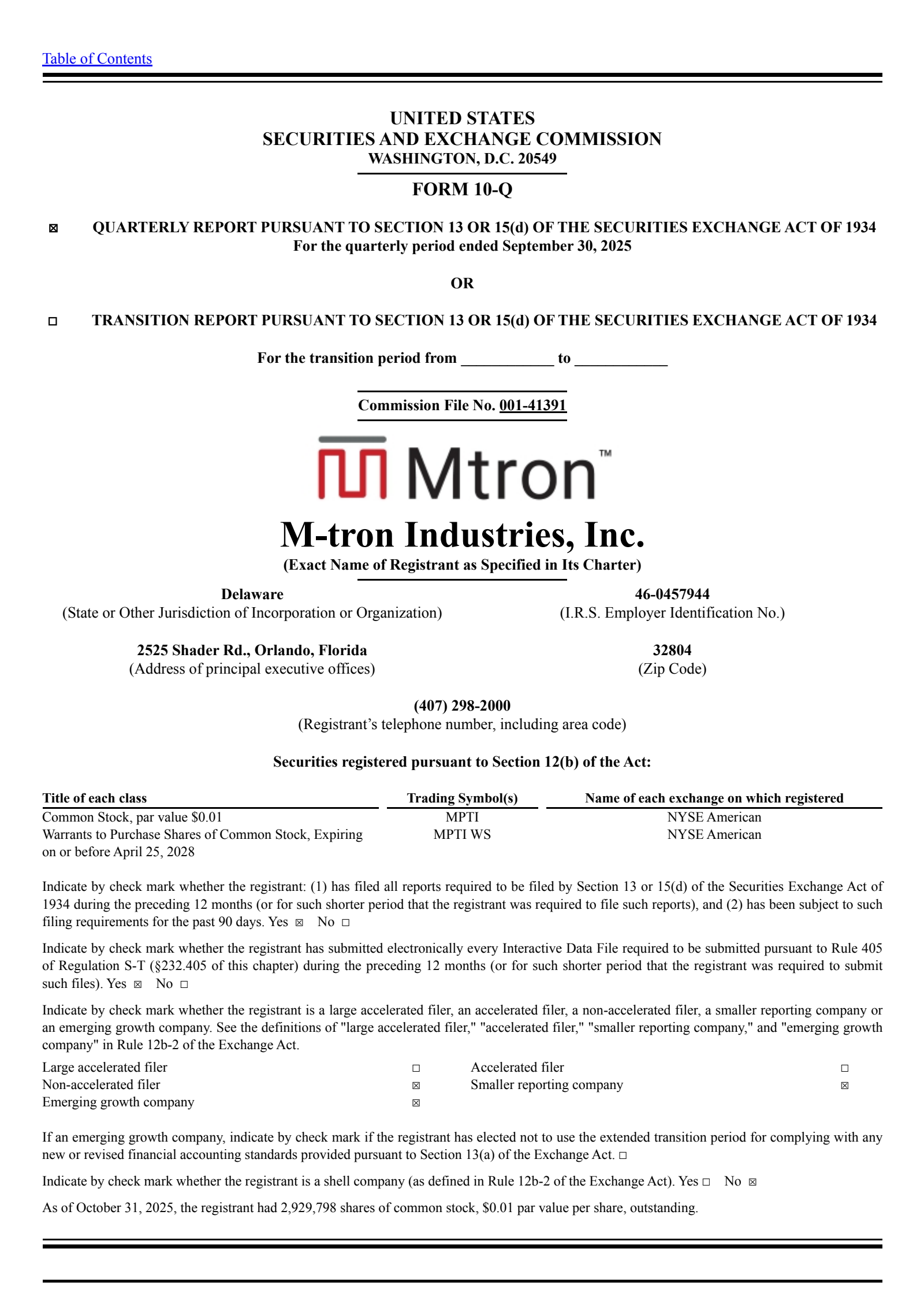 M-tron Industries' Q3 2025 Quarterly Report