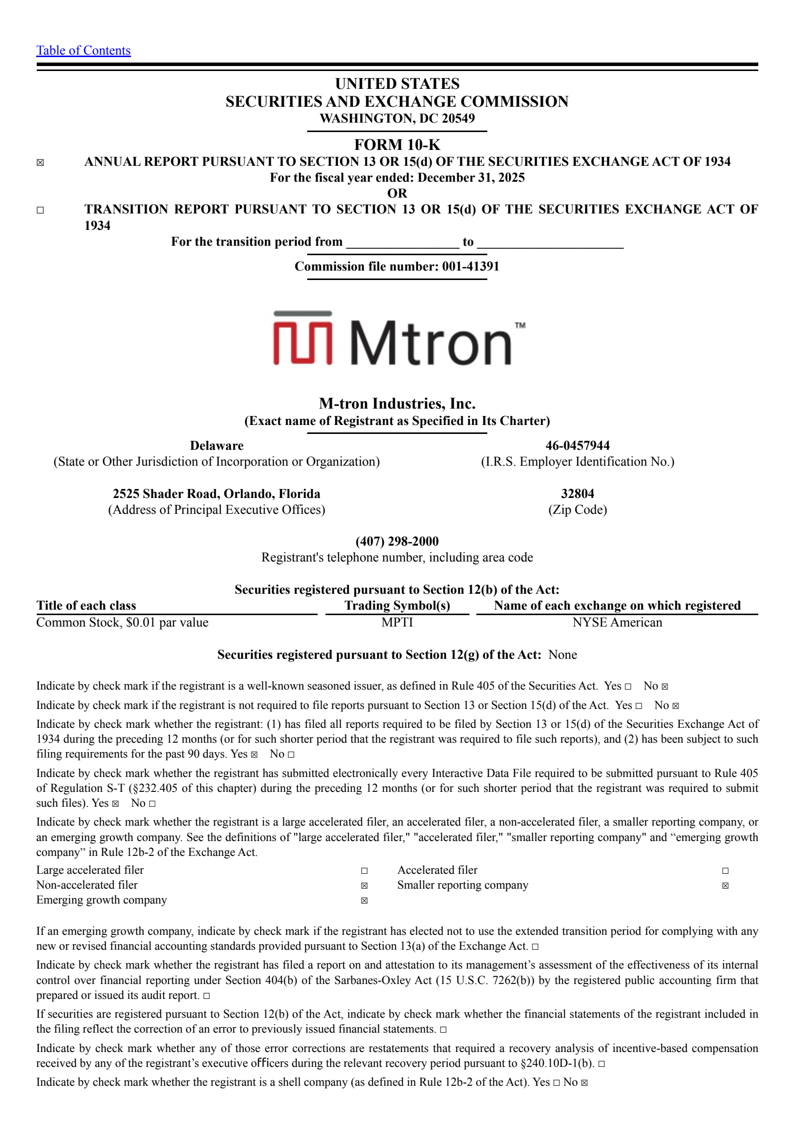 M-tron Industries' Q4 2025 Annual report