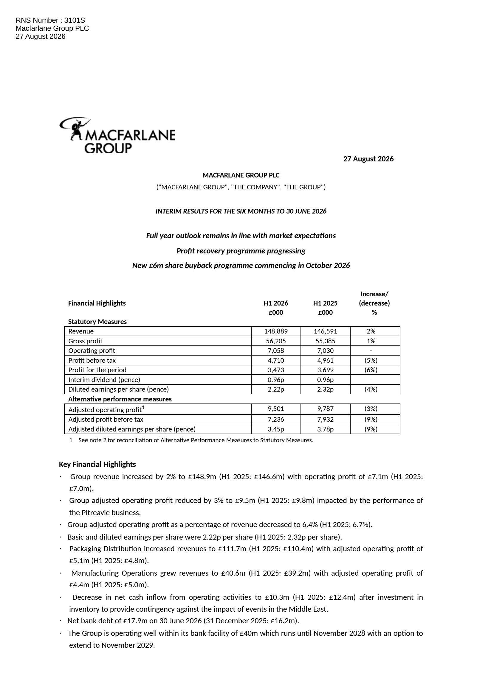 Macfarlane Group's H1 2026 Interim report