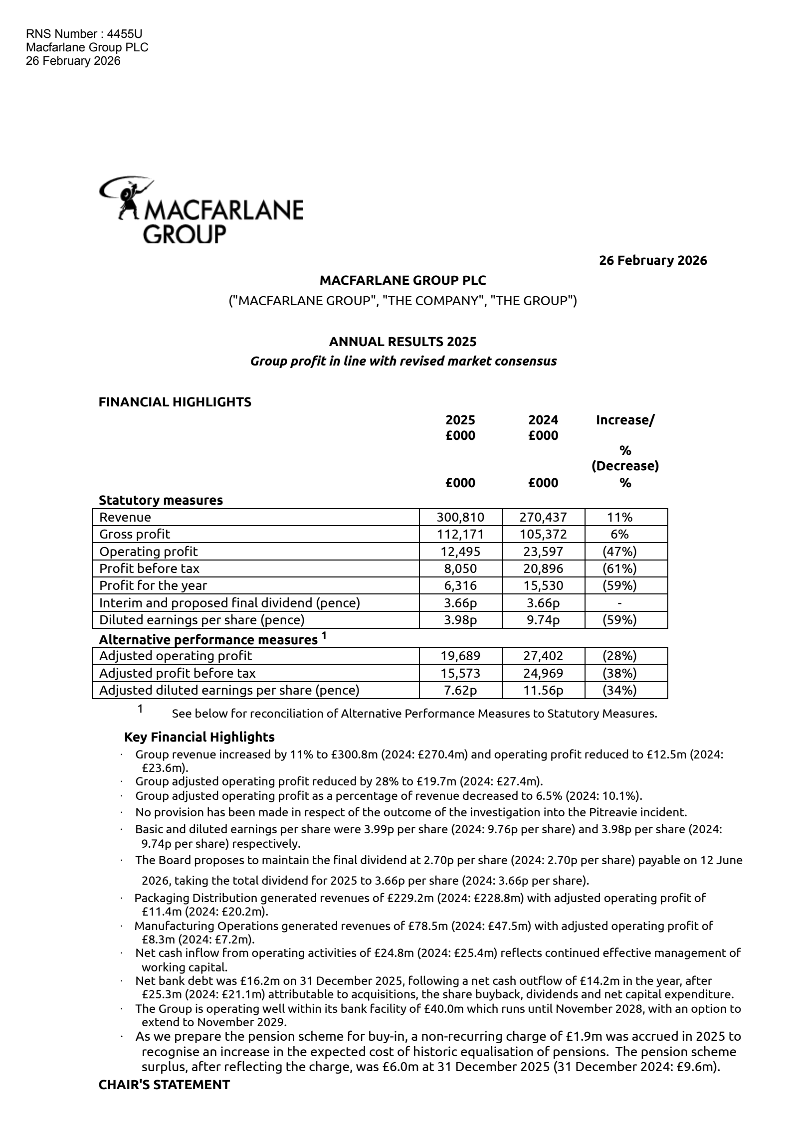 Macfarlane Group's H2 2025 Interim report