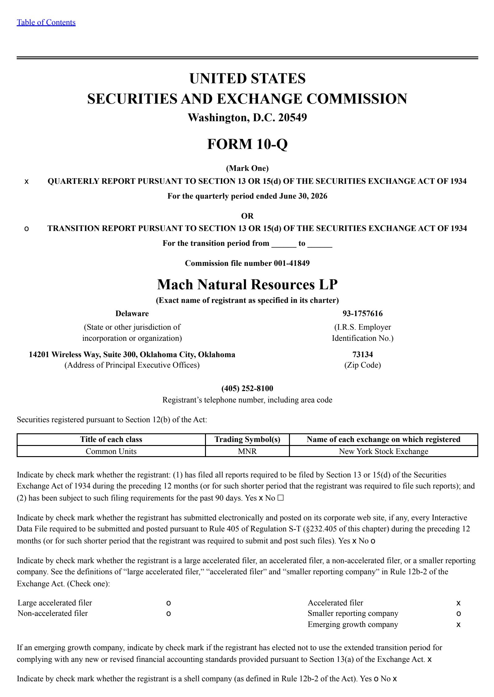 Mach Natural Resources' Q2 2026 Quarterly report