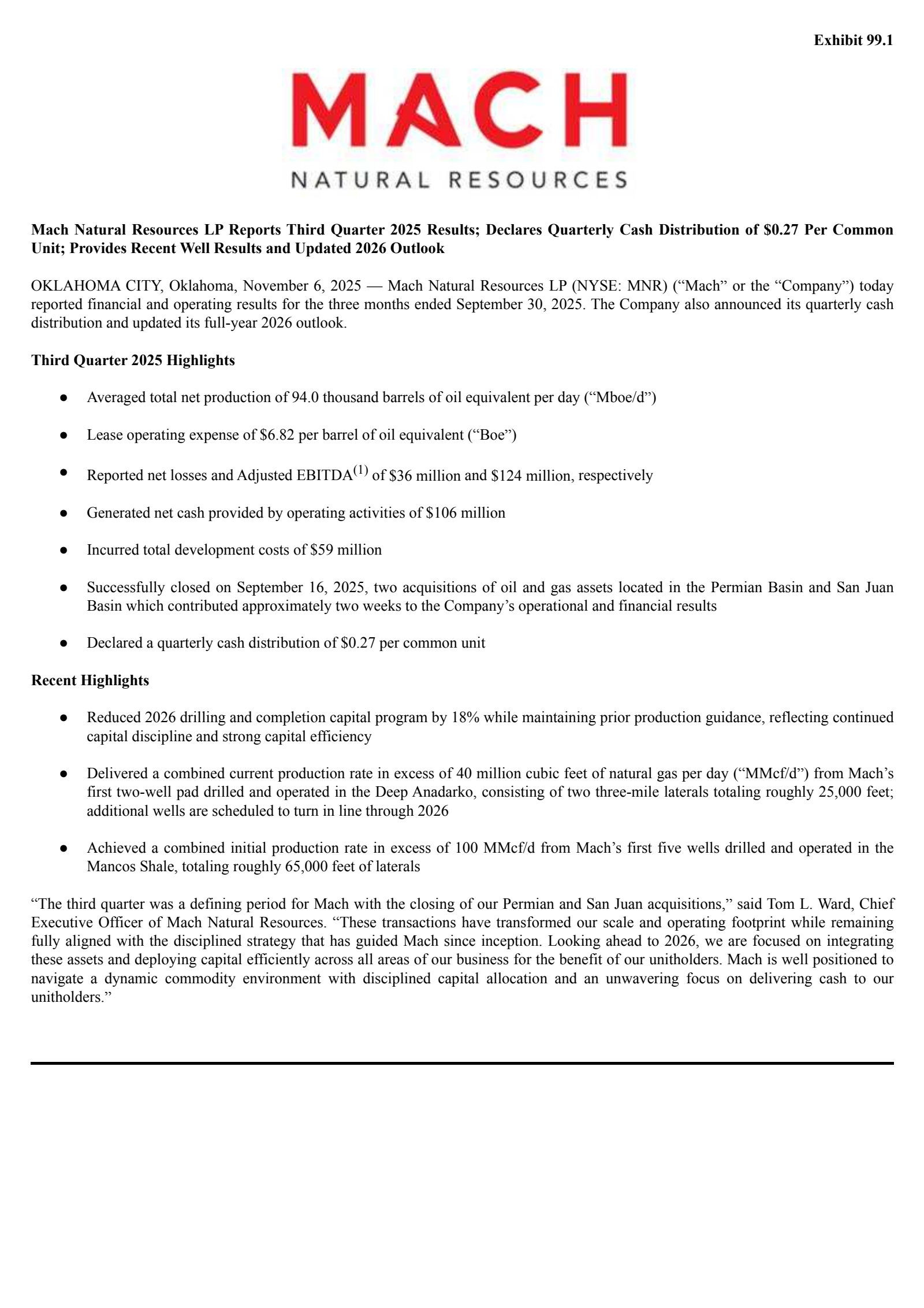 Mach Natural Resources' Q3 2025 Earnings Release