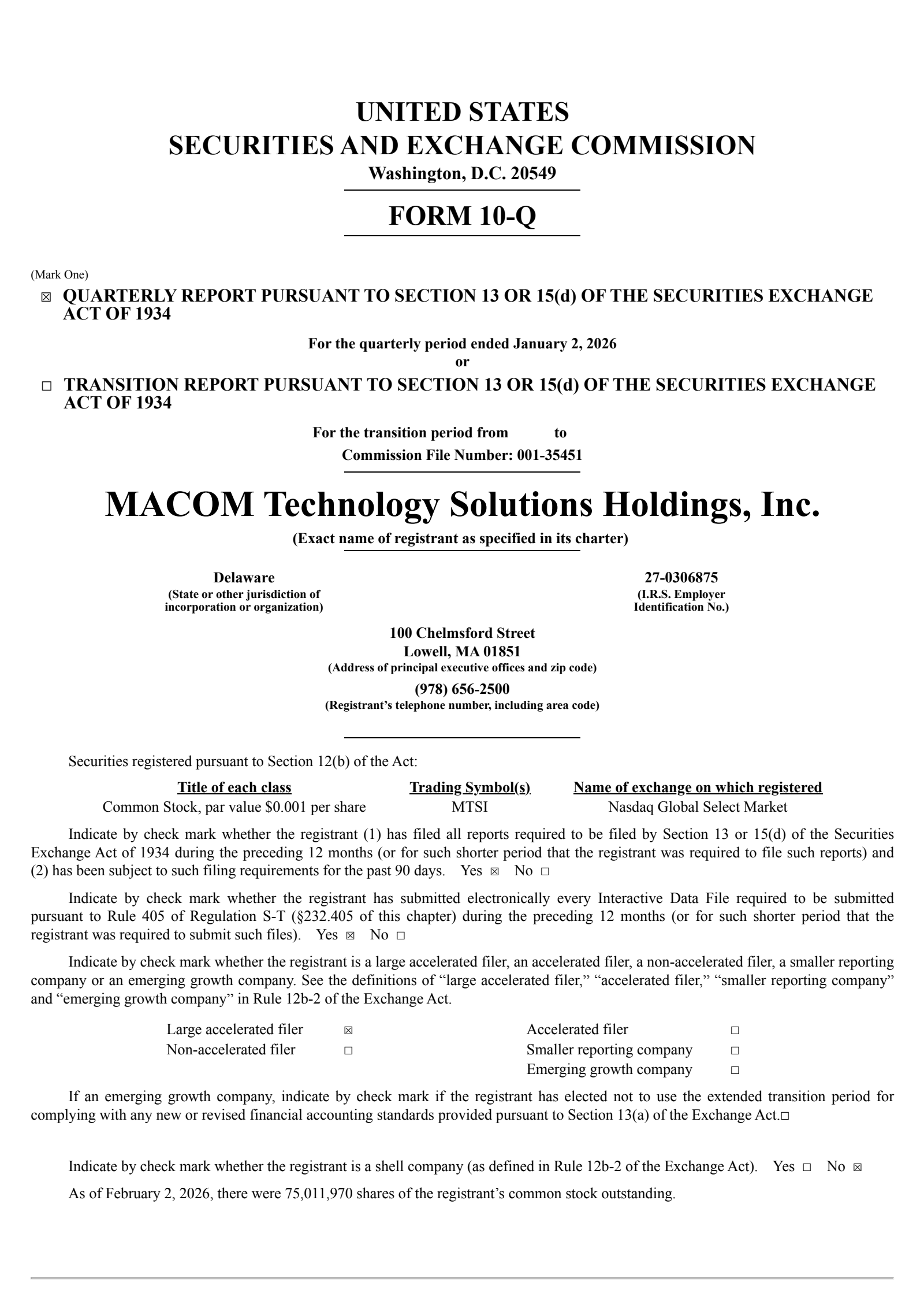 MACOM Technology Solutions' Q1 2026 Quarterly report