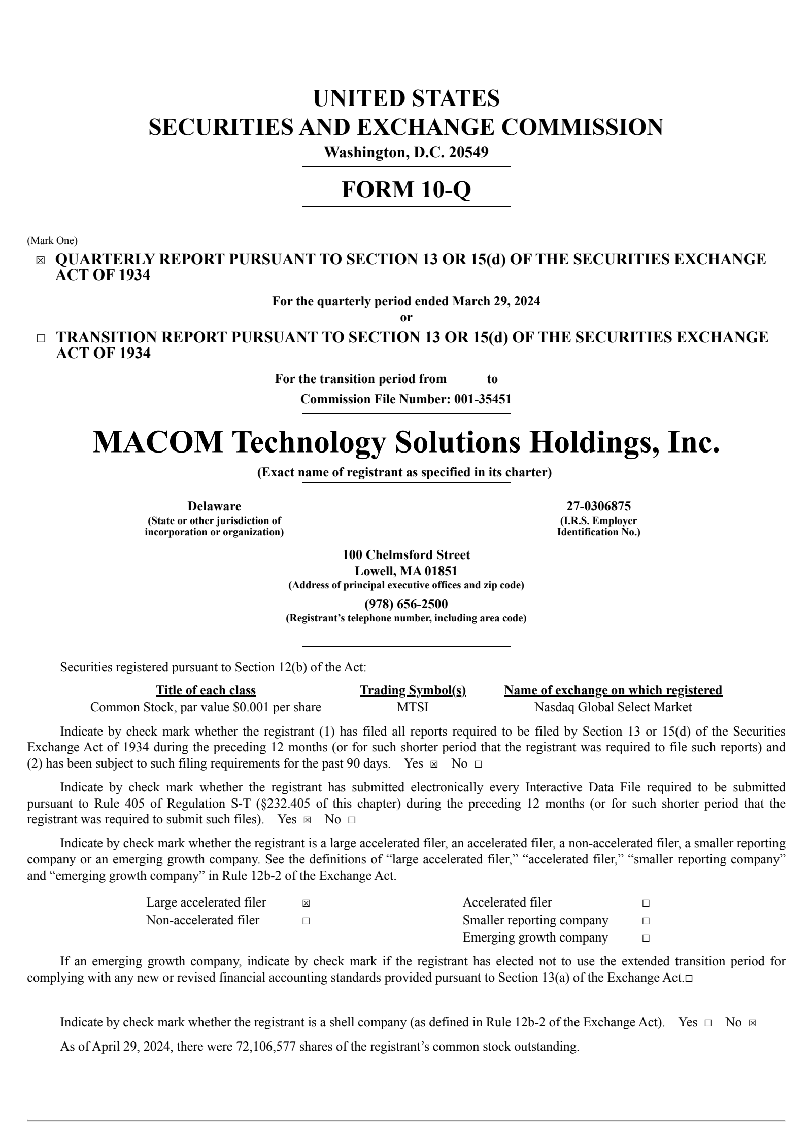 MACOM Technology Solutions' Q2 2024 Quarterly report