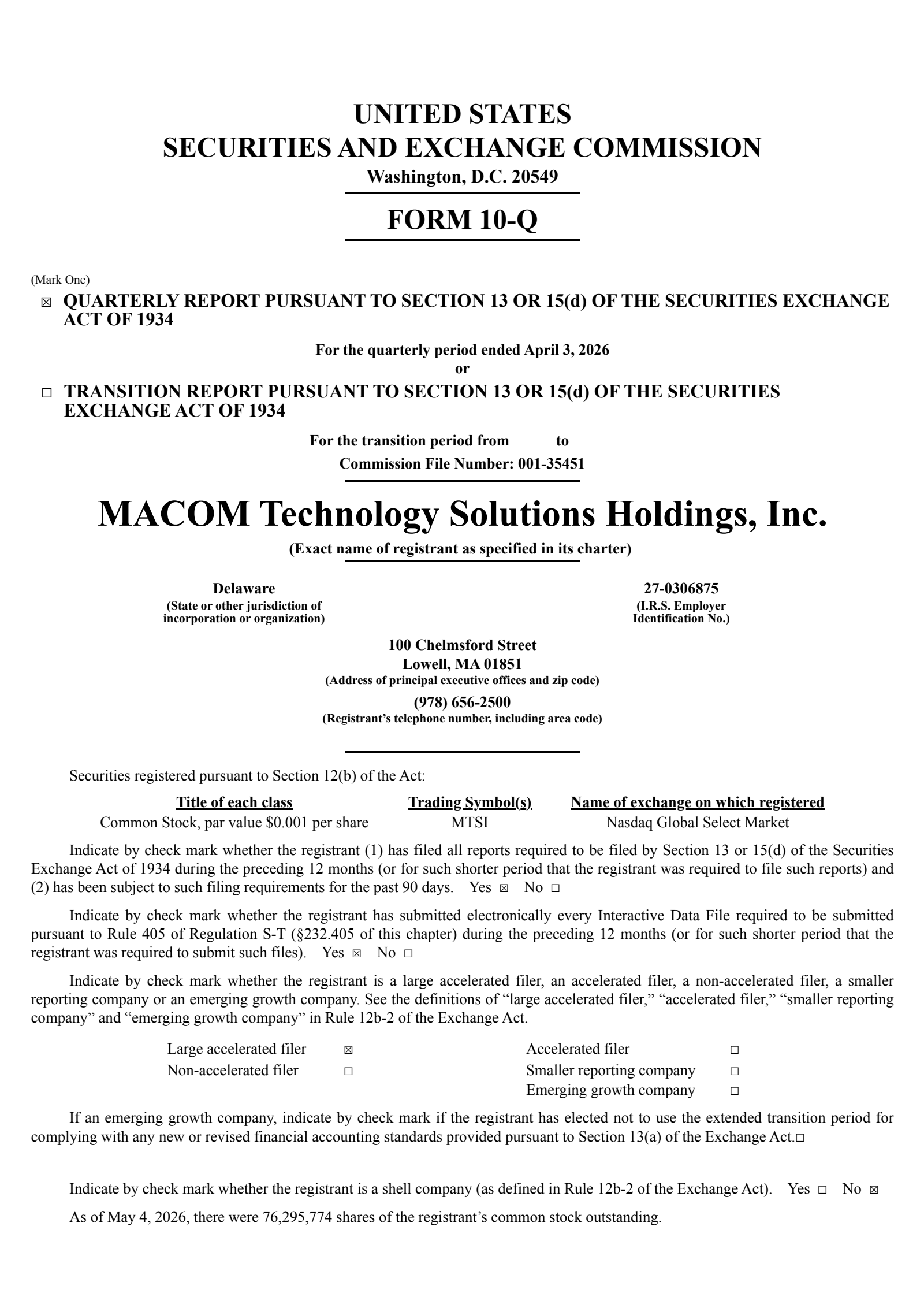 MACOM Technology Solutions' Q2 2026 Quarterly report