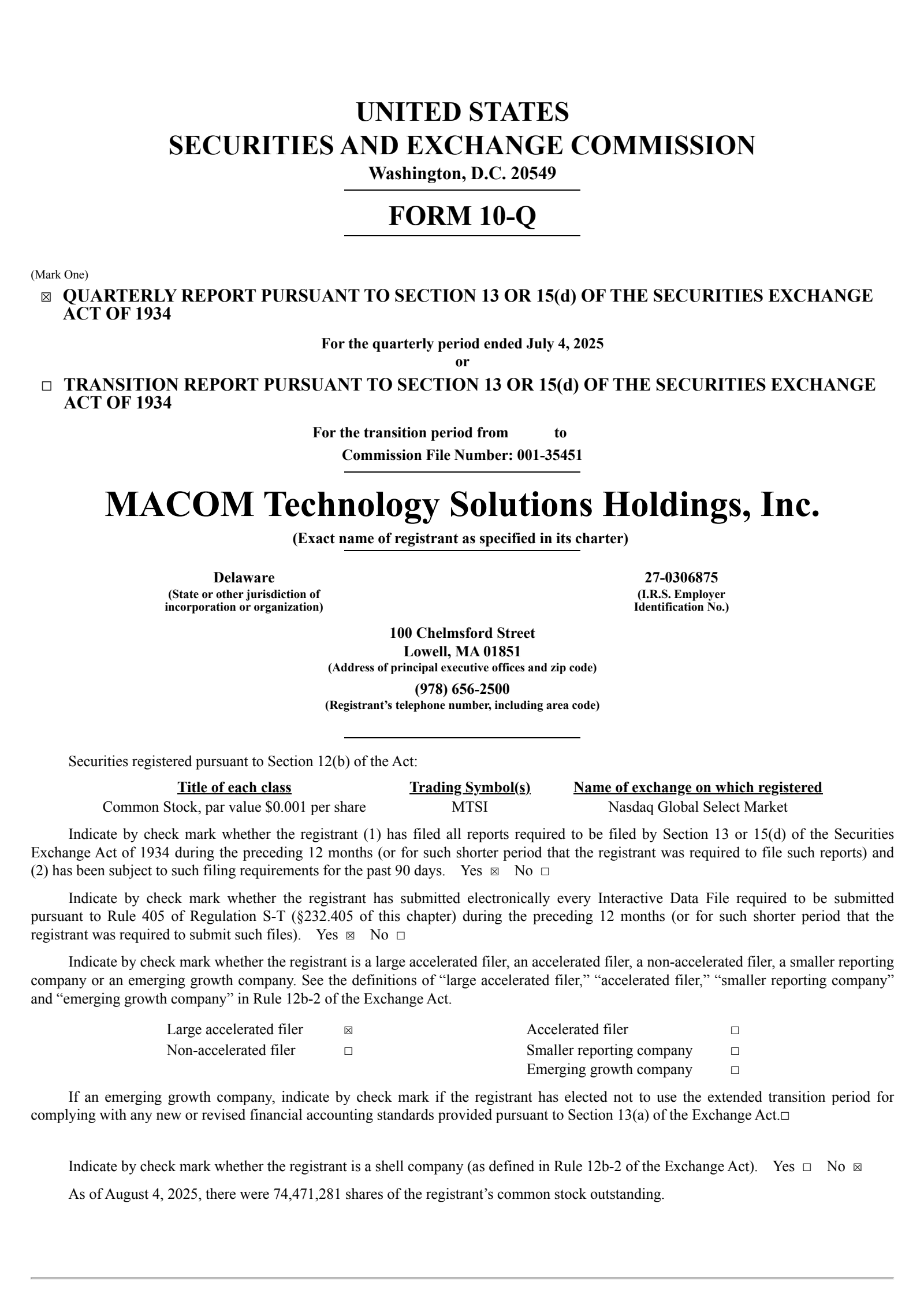 MACOM Technology Solutions' Q3 2025 Quarterly report
