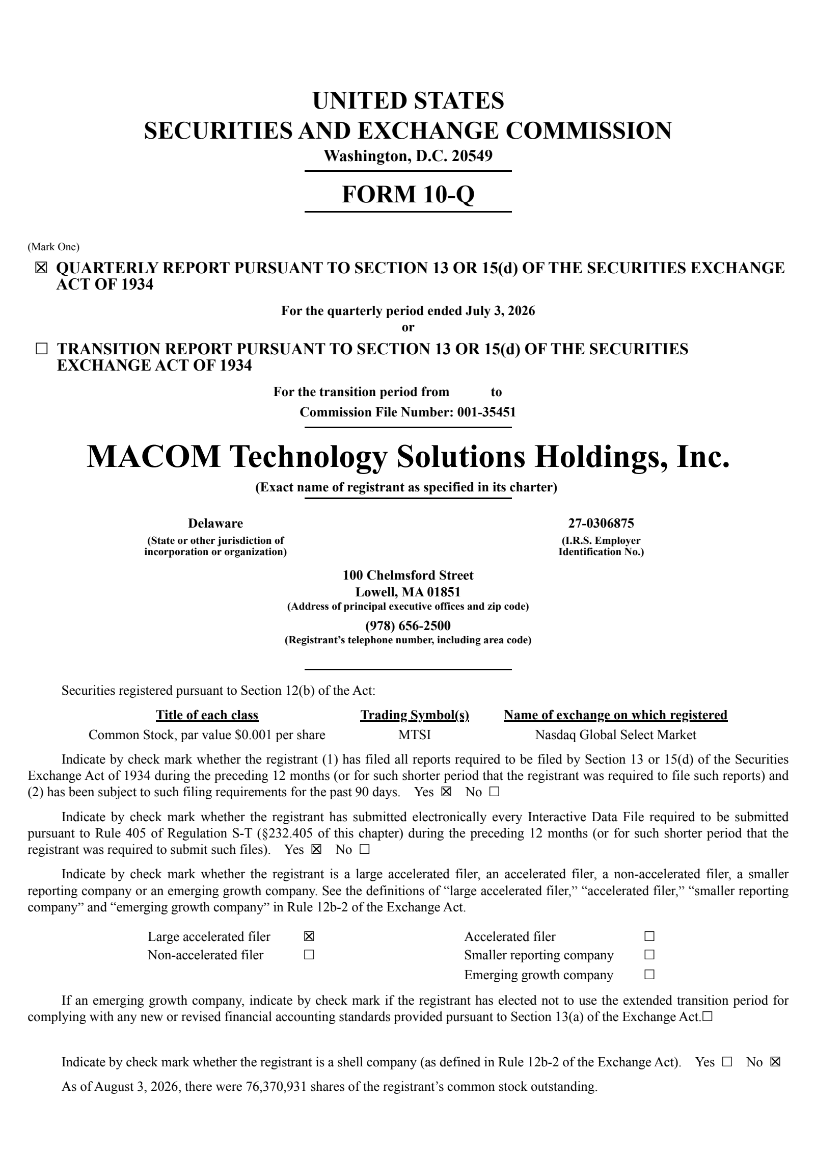 MACOM Technology Solutions' Q3 2026 Quarterly report