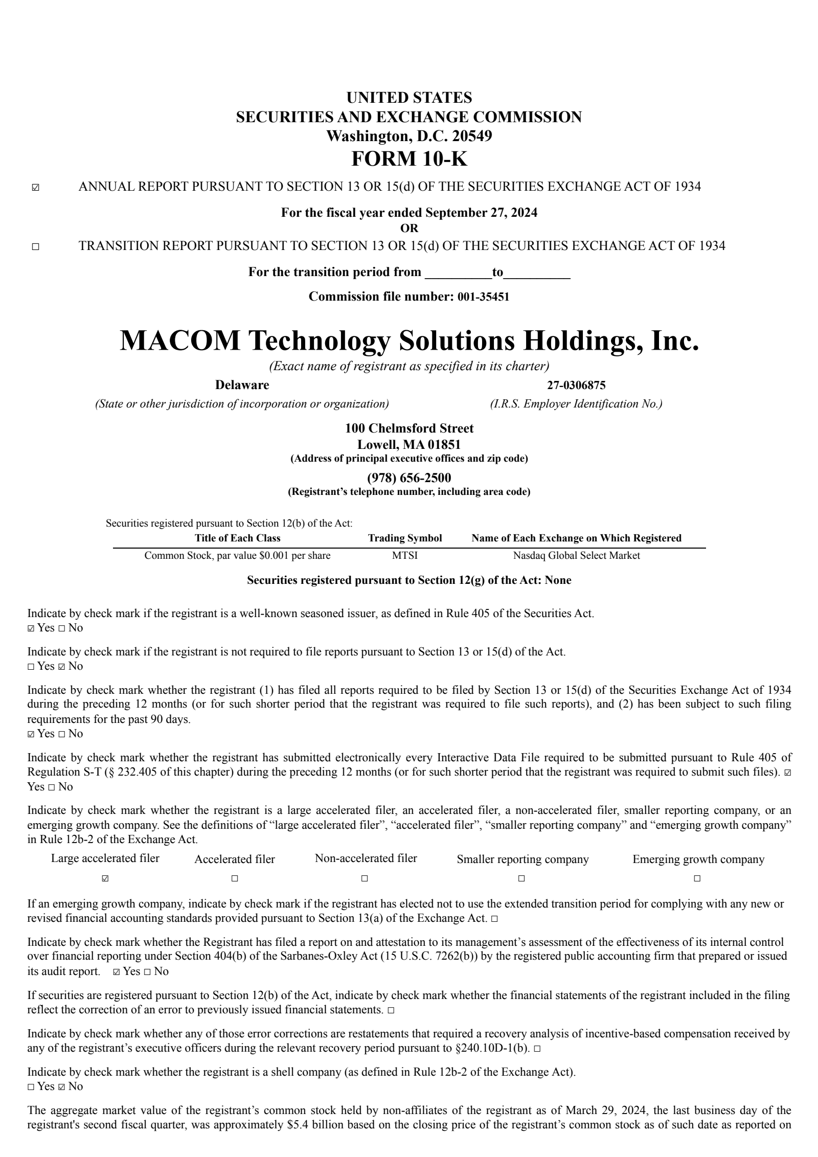 MACOM Technology Solutions' Q4 2024 Annual report