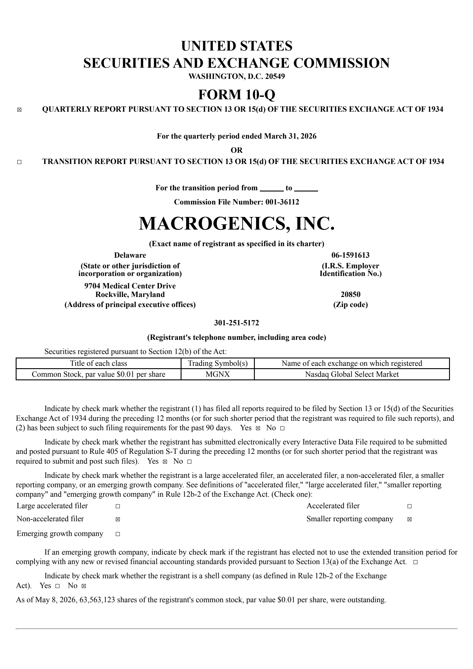 MacroGenics' Q1 2026 Quarterly report