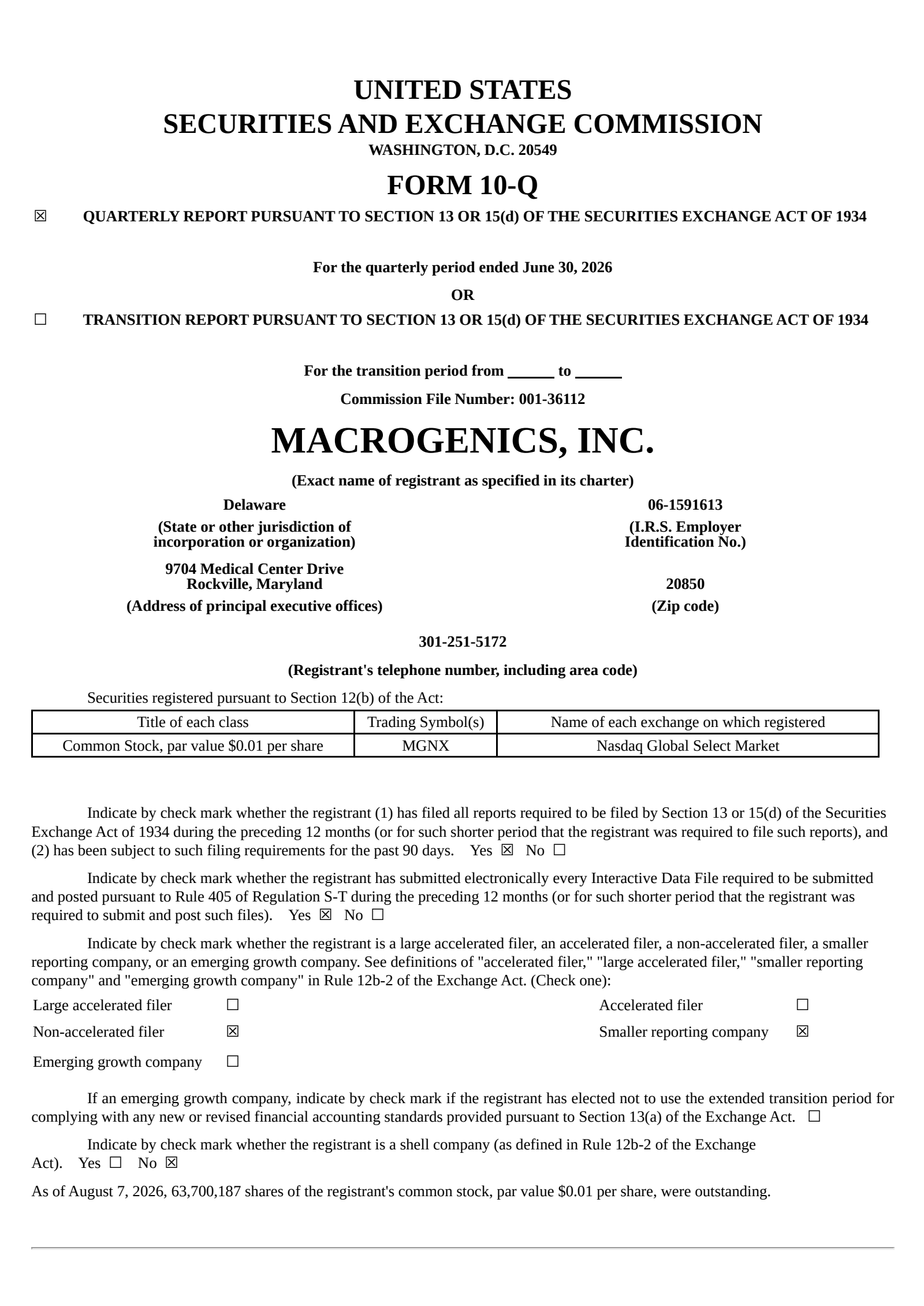 MacroGenics' Q2 2026 Quarterly report