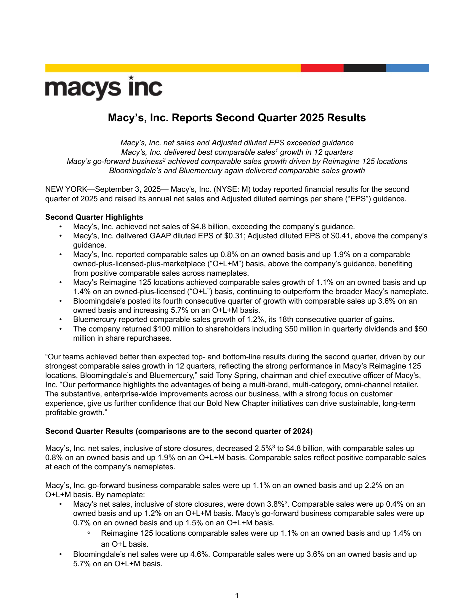 Macy's' Q2 2026 Press Release