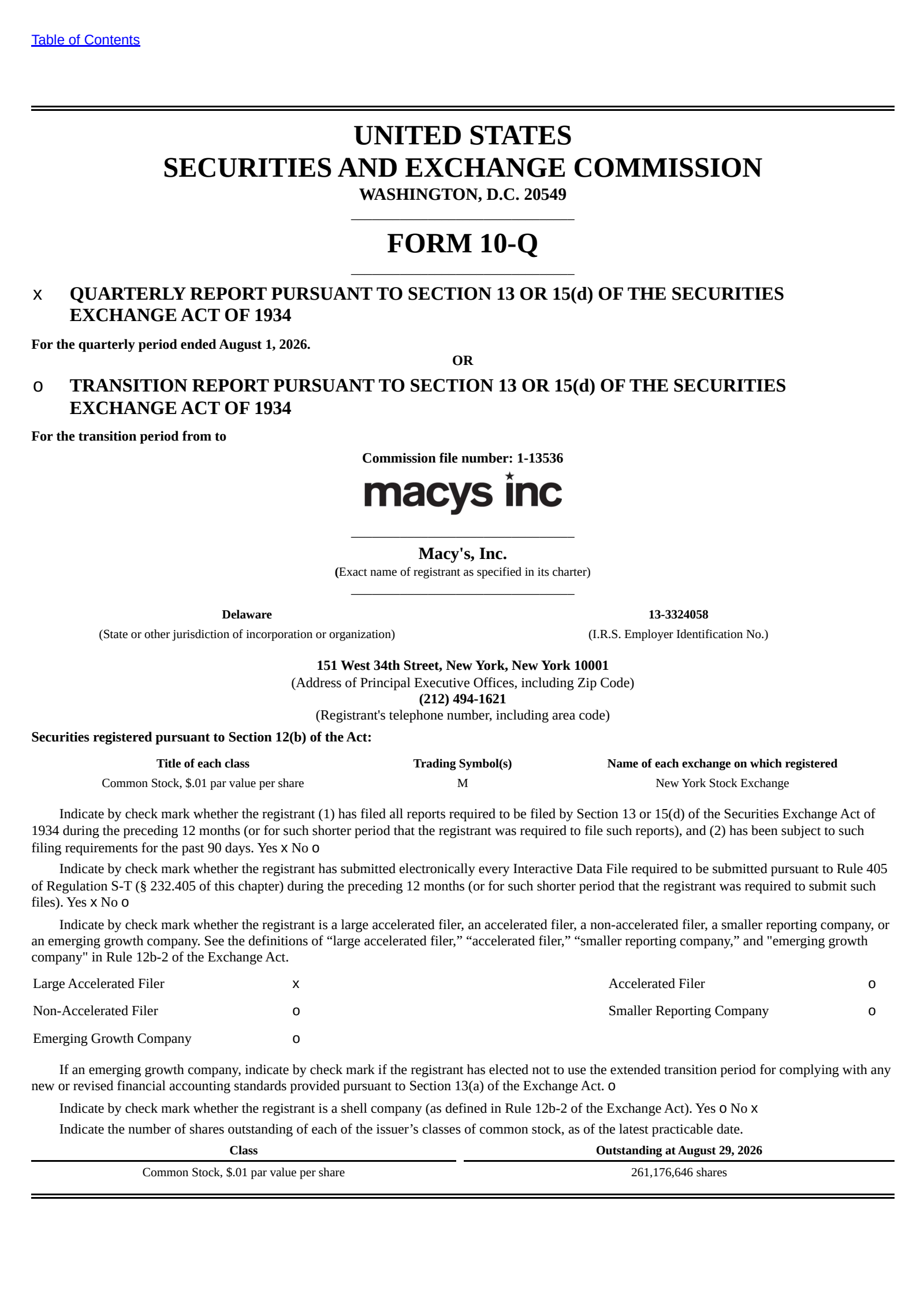 Macy's' Q2 2026 Quarterly report