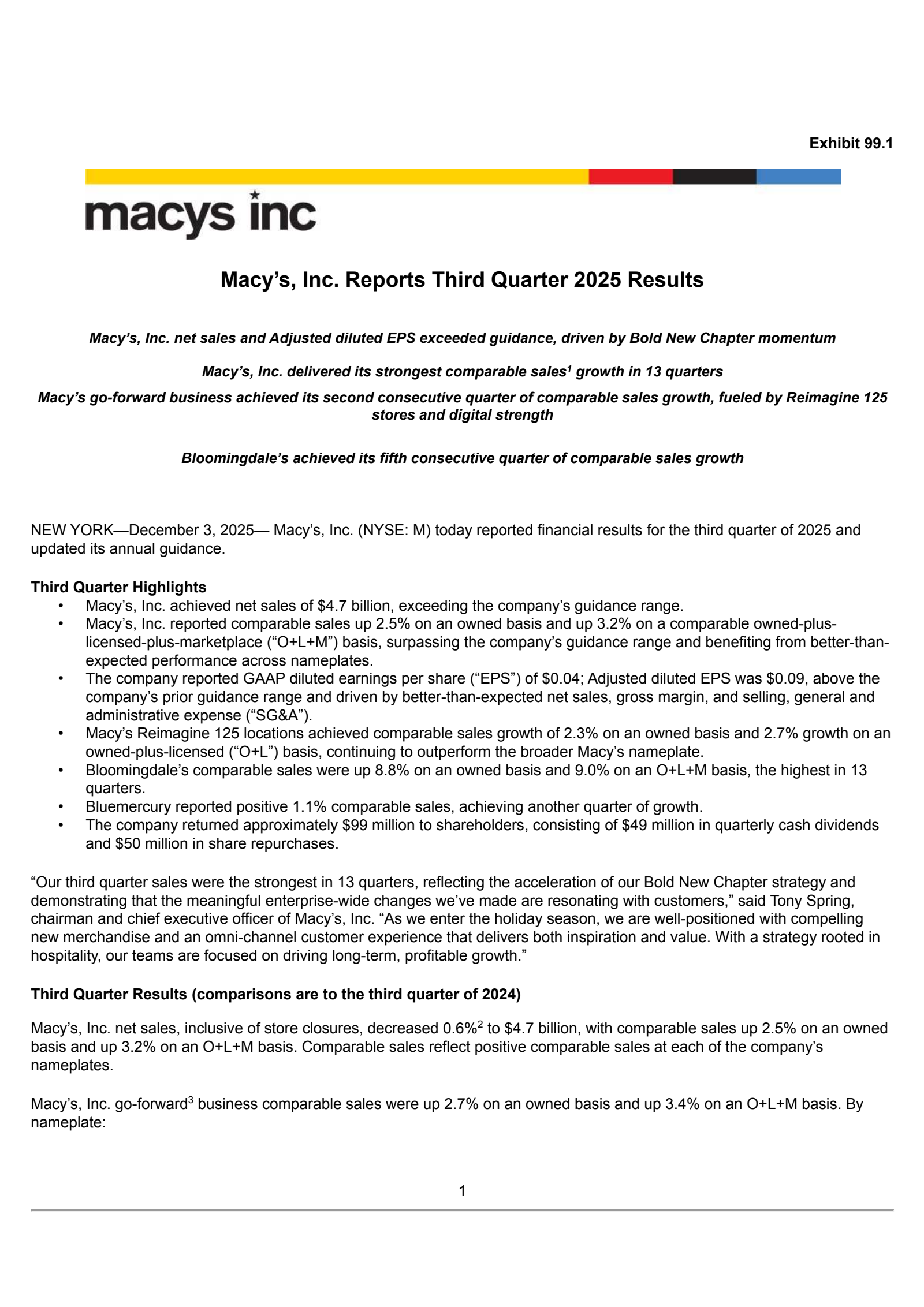 Macy's' Q3 2026 Earnings Release