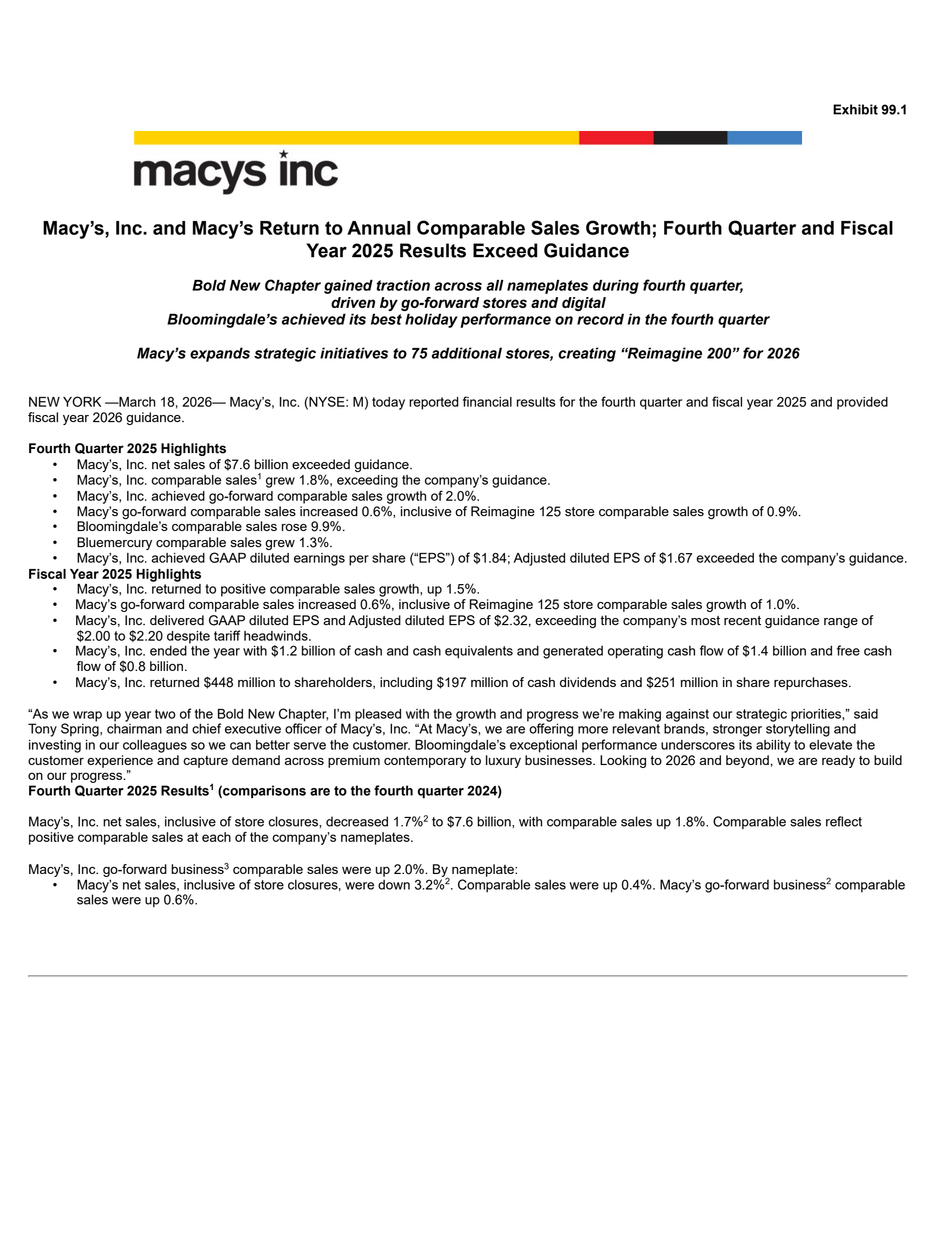 Macy's' Q4 2026 Press Release