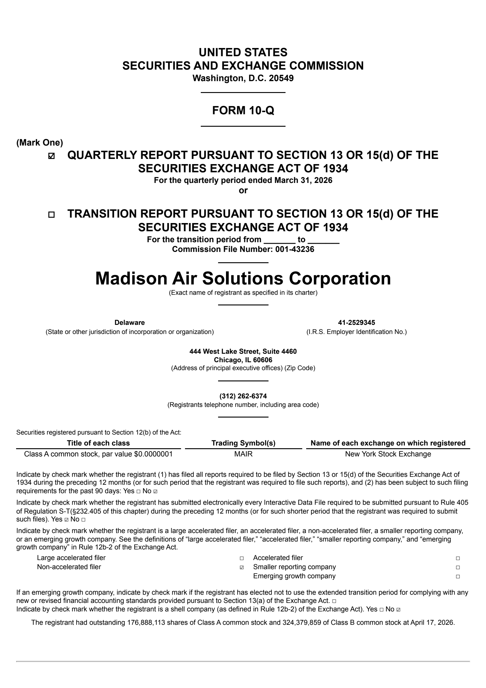 Madison Air Solutions' Q1 2026 Quarterly report