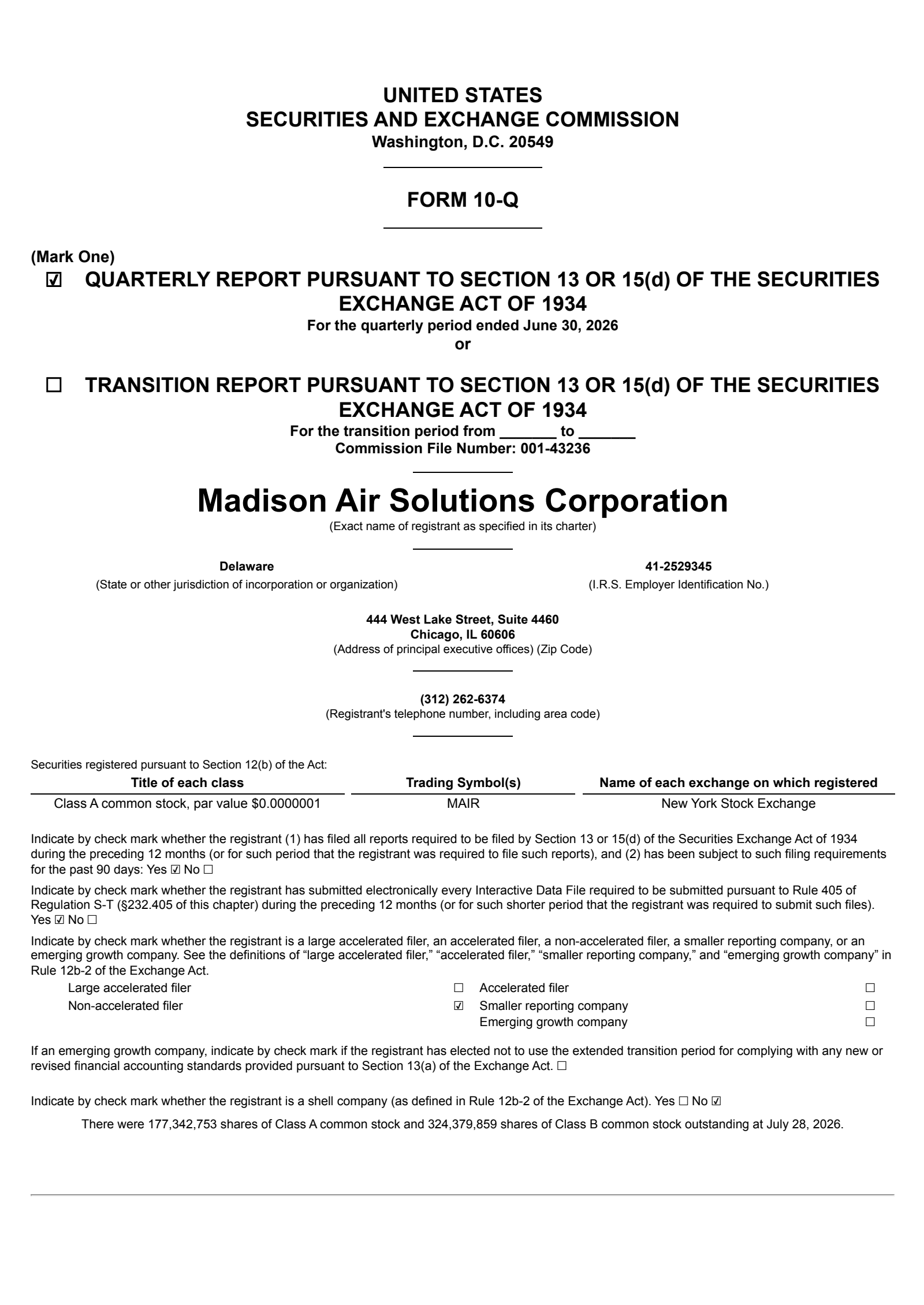 Madison Air Solutions' Q2 2026 Quarterly report