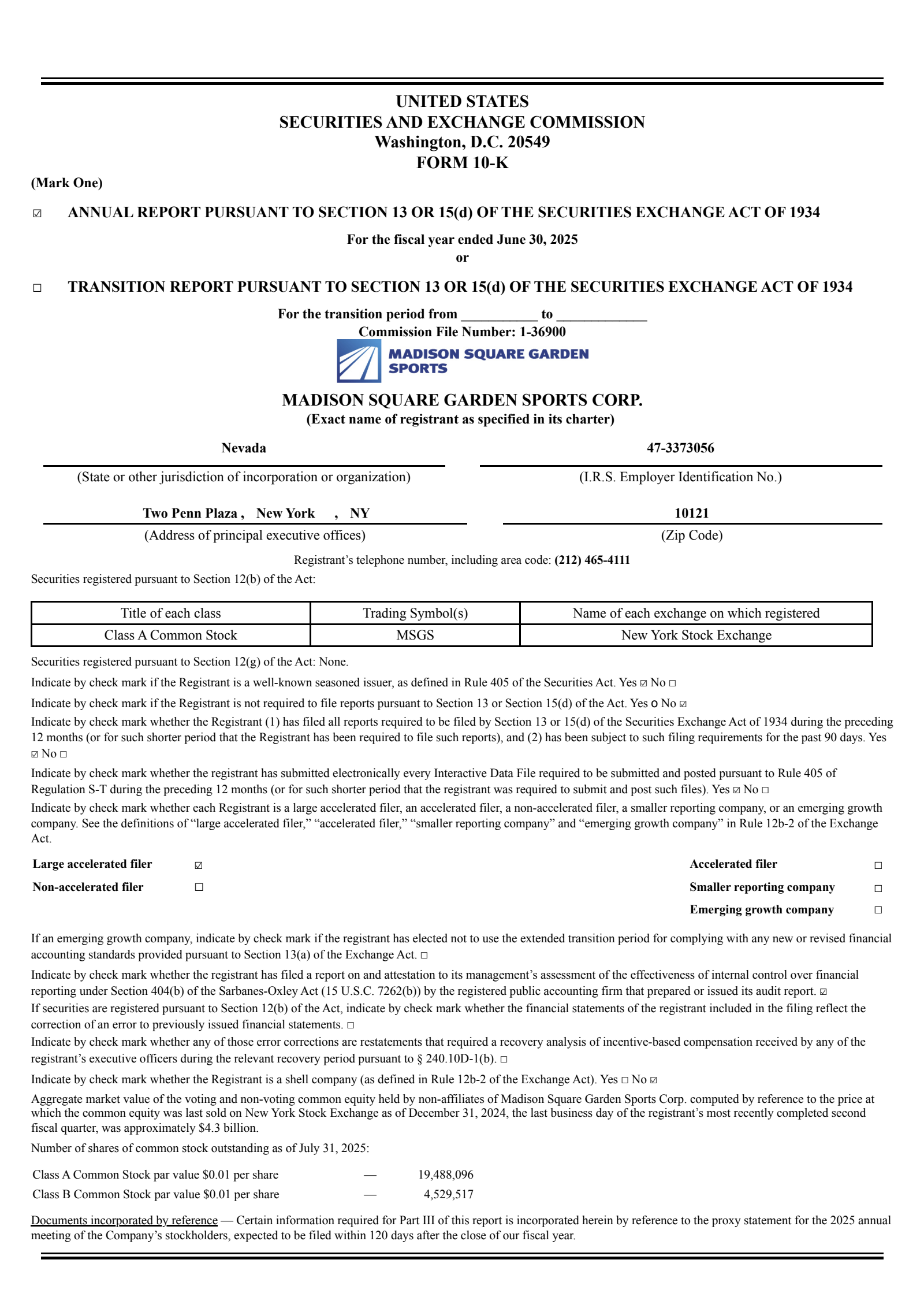 Madison Square Garden's Q4 2025 Annual report