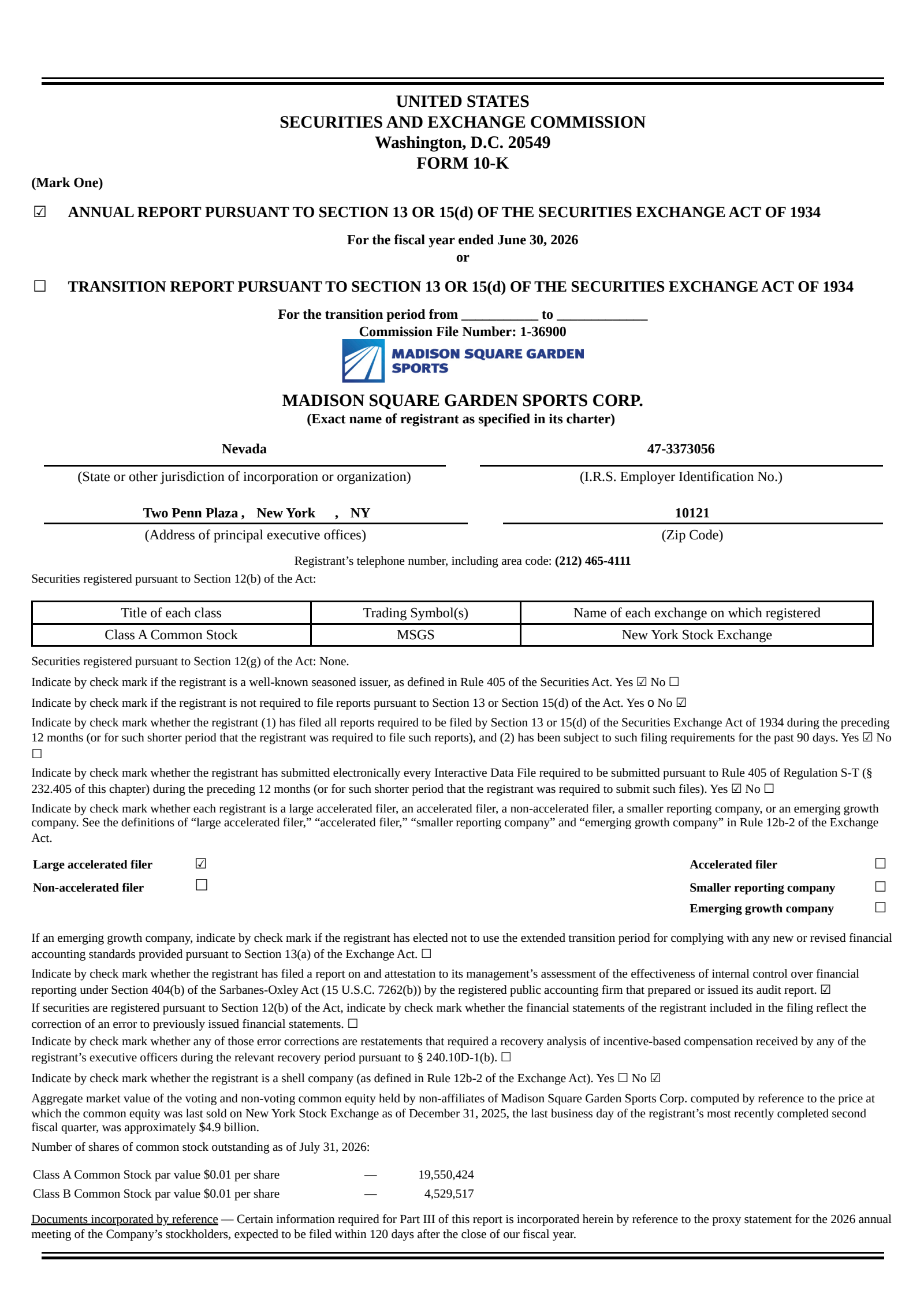 Madison Square Garden's Q4 2026 Annual report