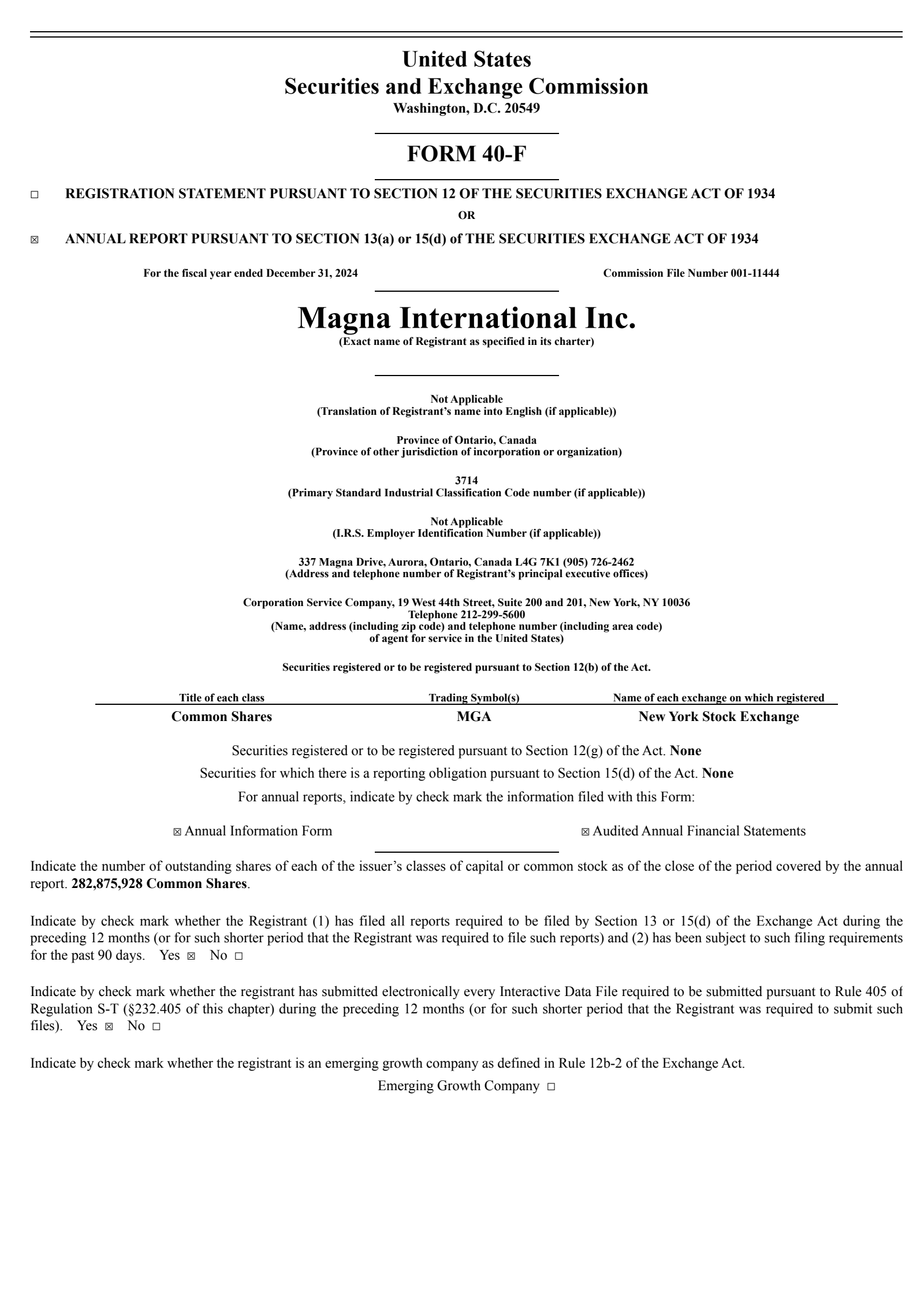 Magna International's Q4 2024 Annual report