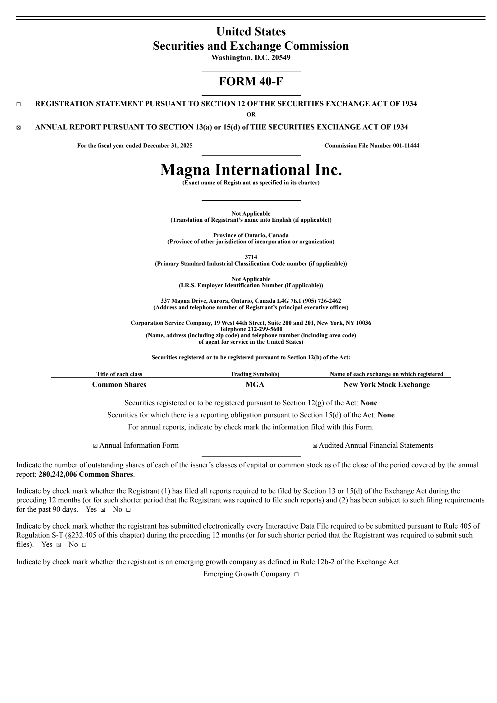 Magna International's Q4 2025 Annual report